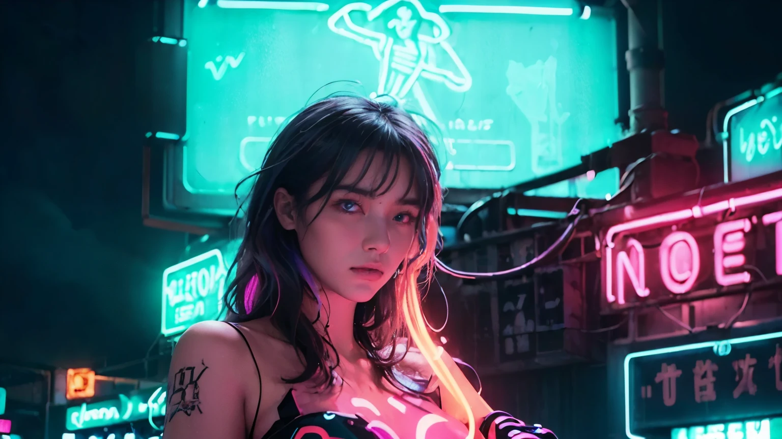 ((Vibrant neon lights:1.5)), ((Glowing neon signs:1.37)), ((Masterpiece of neon art:1.2)), ((Realistic neon depiction:1.4)), ((Detailed neon illustration:1.5)), ((Photorealistic neon representation:1.3)),

In the heart of the bustling city, the bright and colorful spectacle of neon signs enchants the night. Each sign is a stunning work of art, its vibrant hues illuminating the darkness with an otherworldly glow. The neon lights dance and flicker in unison, casting a surreal, ethereal quality over