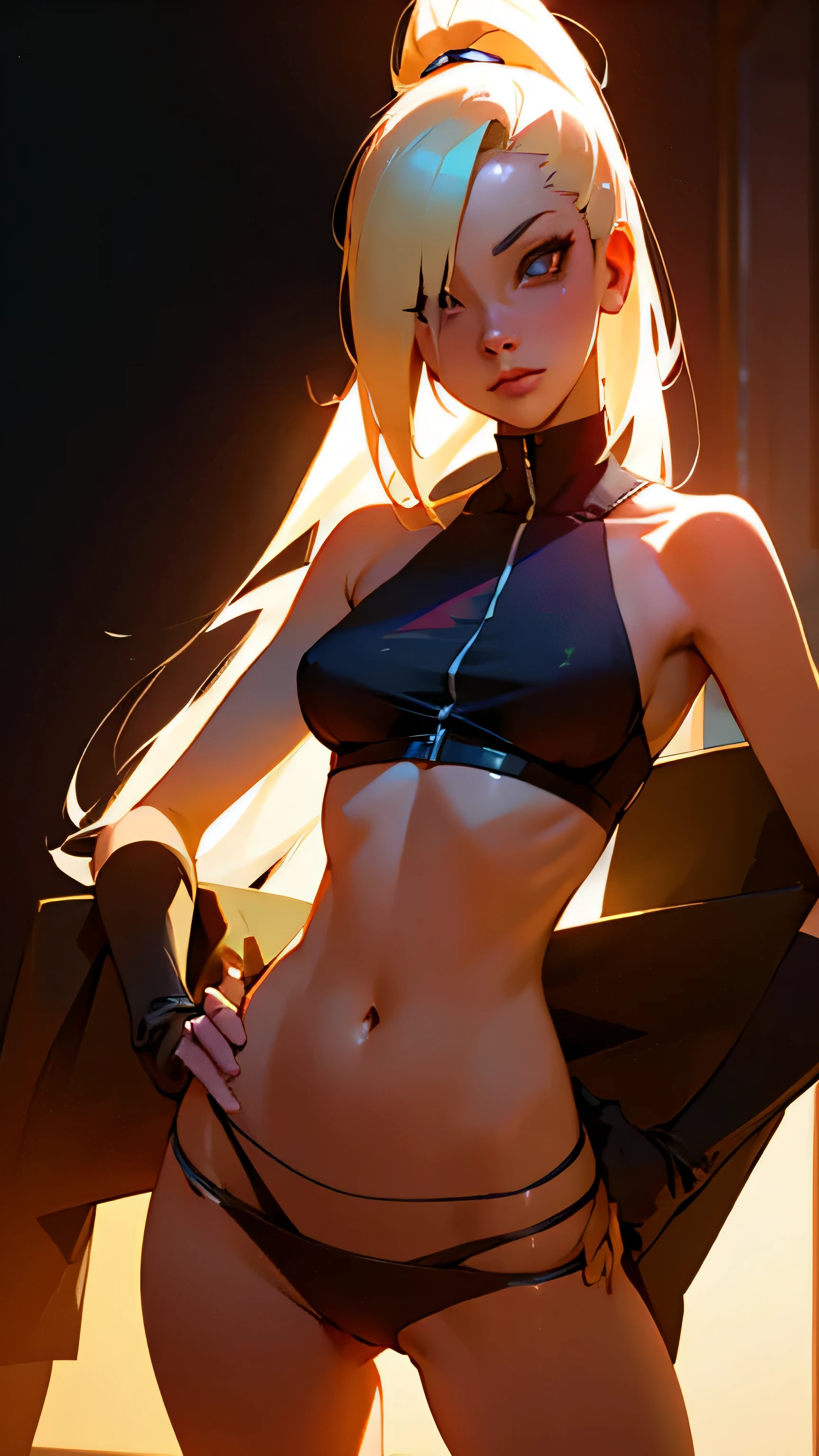 Ino yamanaka, 1woman, seductive, wearing two piece, bra and panty, highly detailed, smooth lighting,