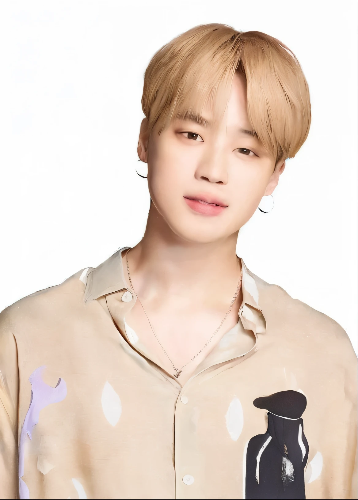 blurred image of a man with hat and shirt, Jimin, park Jimin, Jimin\the full lips, Jimin\o nariz grego, accurate Jimin face, Jimin\the right eyelid is swollen, Jung Jaehyun, Kim Doyoung, hyung tae, Hong junho hyung, taejune kim, Retrato de Jossi do Blackpink