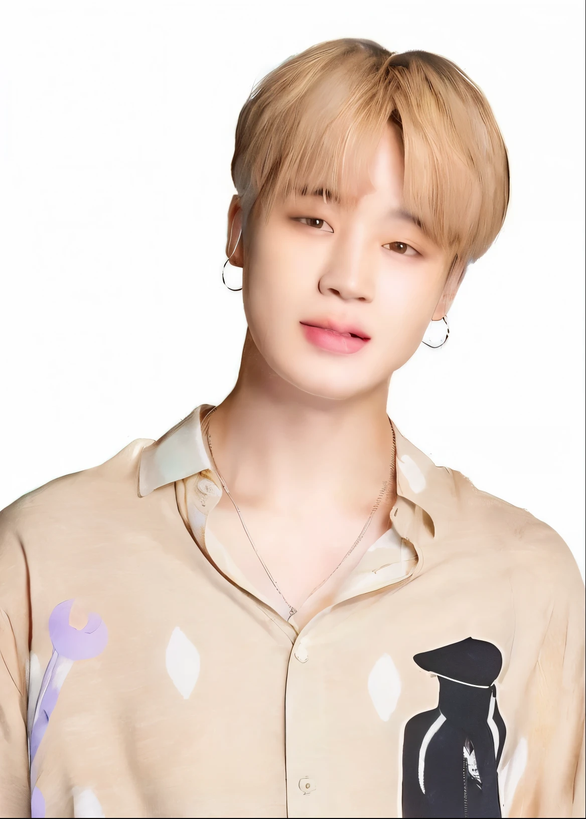 blurred image of a man with hat and shirt, Jimin, park Jimin, Jimin\the full lips, Jimin\o nariz grego, accurate Jimin face, Jimin\the right eyelid is swollen, Jung Jaehyun, Kim Doyoung, hyung tae, Hong junho hyung, taejune kim, Retrato de Jossi do Blackpink