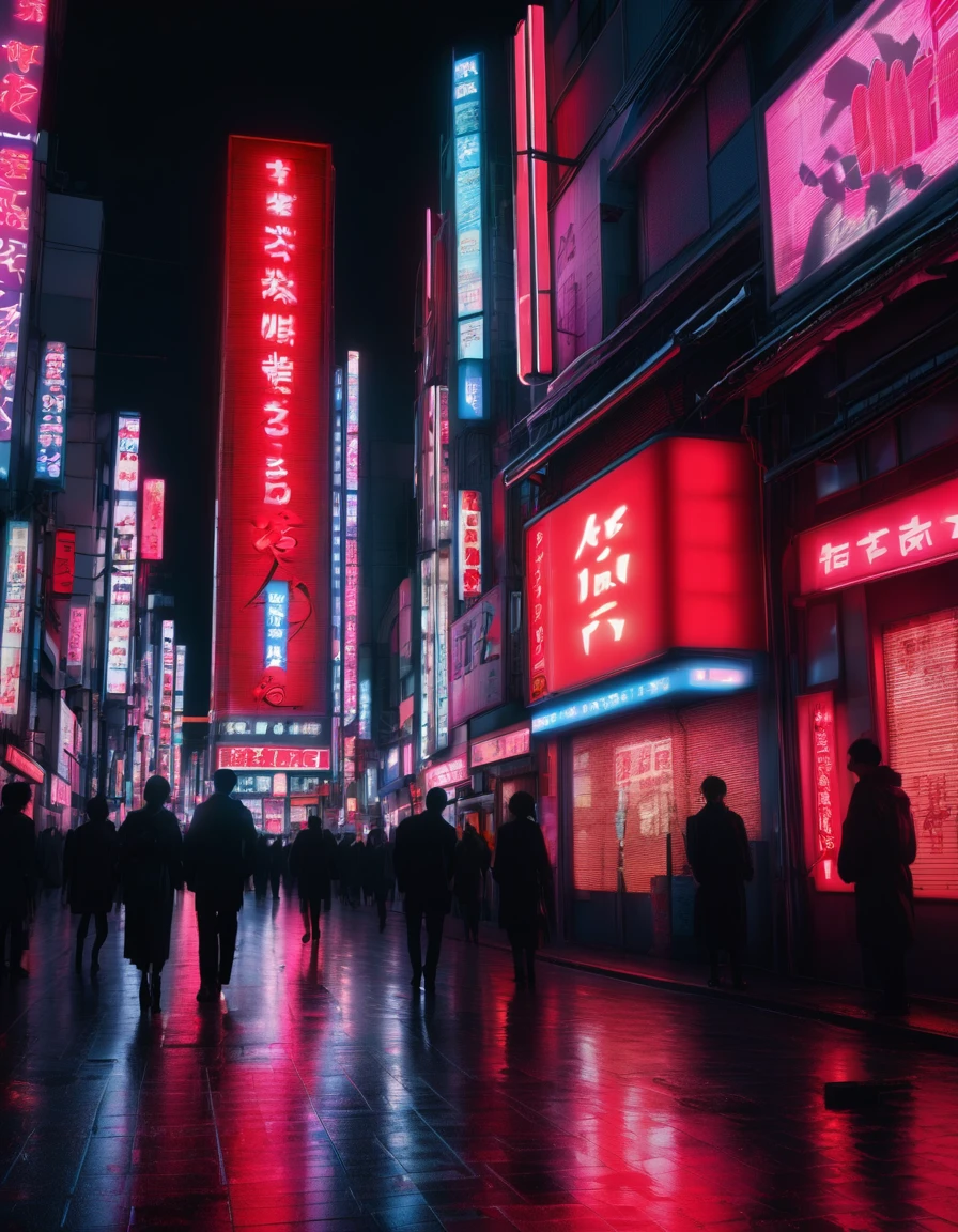 A mesmerizing 3D render of a neon-lit Shinjuku Kabukicho scene in Tokyo during the 2000s. The iconic tower casts a dramatic shadow in the background, while vibrant neon signs and advertisements light up the night. The cinematic poster features a sleek, stylized typography, with a bold red "NEON LIGHT" logo. The overall atmosphere is a blend of nostalgia and futuristic technology, with a touch of Japanese pop culture., cinematic, typography, 3d render, poster