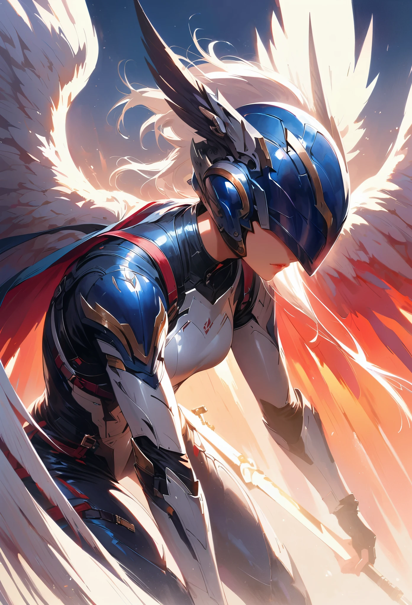 whole body, 1 girl, Faceless, mystery, helmet, unicorn horn, glowing wings, bodysuit,standing posture,极致的detail表达,ultra high definition,最大detail显示,超detail,Clear detail,amazing quality,Super detail,excellent,human development report,16K,detail,The most authentic, shiny metal, dark, leave, Dynamic angle, detail光, dramatic_shadow, Rays_track, reflection,raw, lens, (sharp focus:1.5), (lifelike:1.4), Dusk lighting, Volumetric lighting, ultra high resolution, 16K,dramatic lighting,
