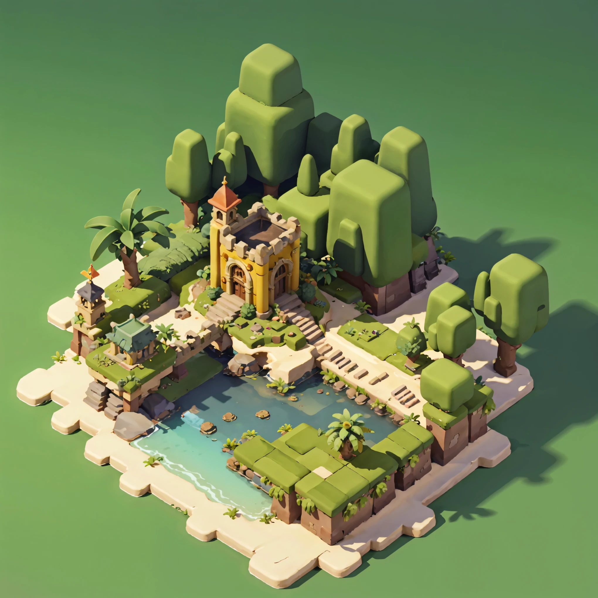 3d isometric view of dark fantasy island,