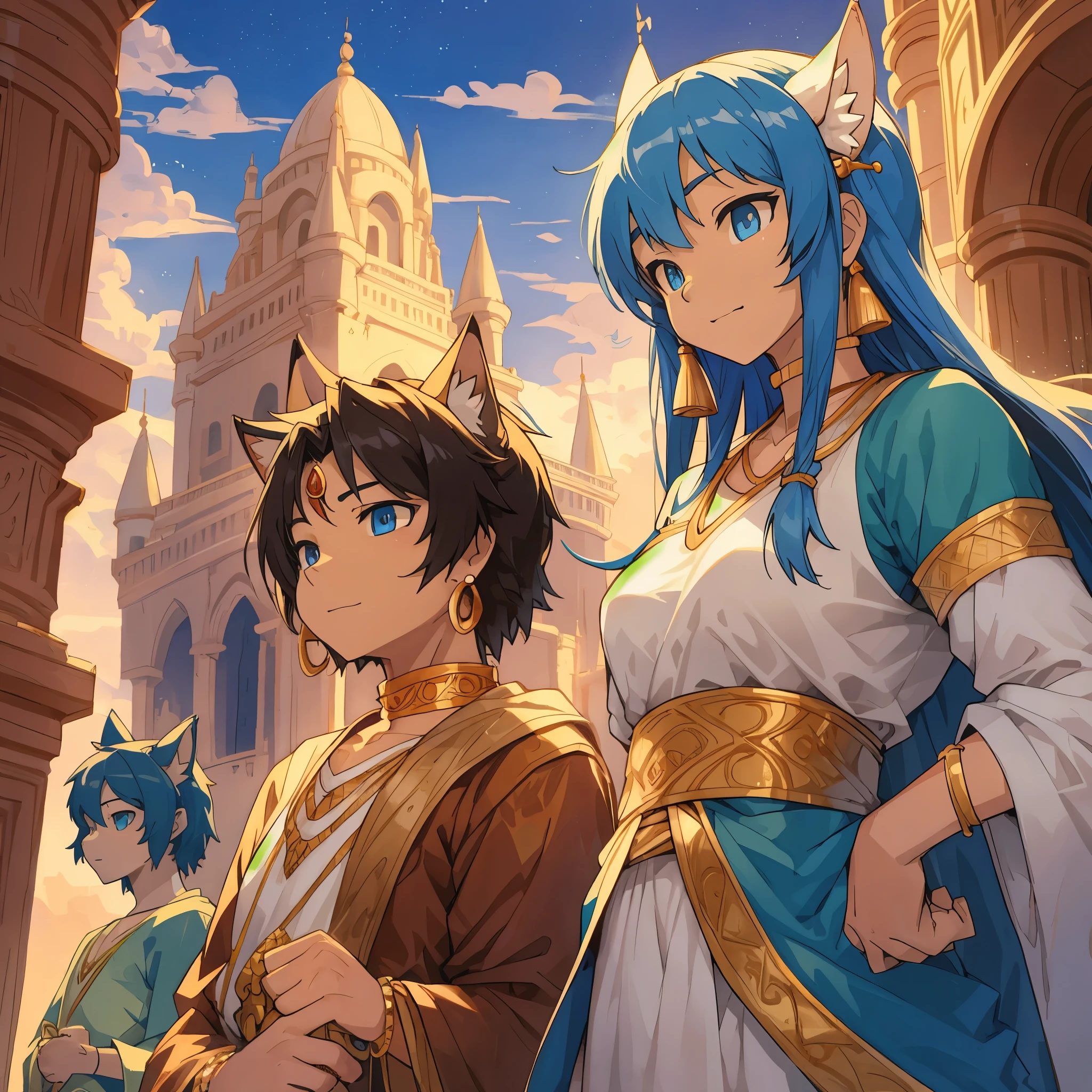 top quality, best quality, High-quality illustrations, masterpiece, super high resolution, detailed background, detailed background, Aladdin, The Arabian Nights' Entertainment, Sassanid, turkish lamp,group shot:0.1, 6+boys, 6+girls, absurdres(highly detailed beautiful face and eyes)perfect anatomy, expression, good lighting, cinematic shadow(kemono, furry anthro),