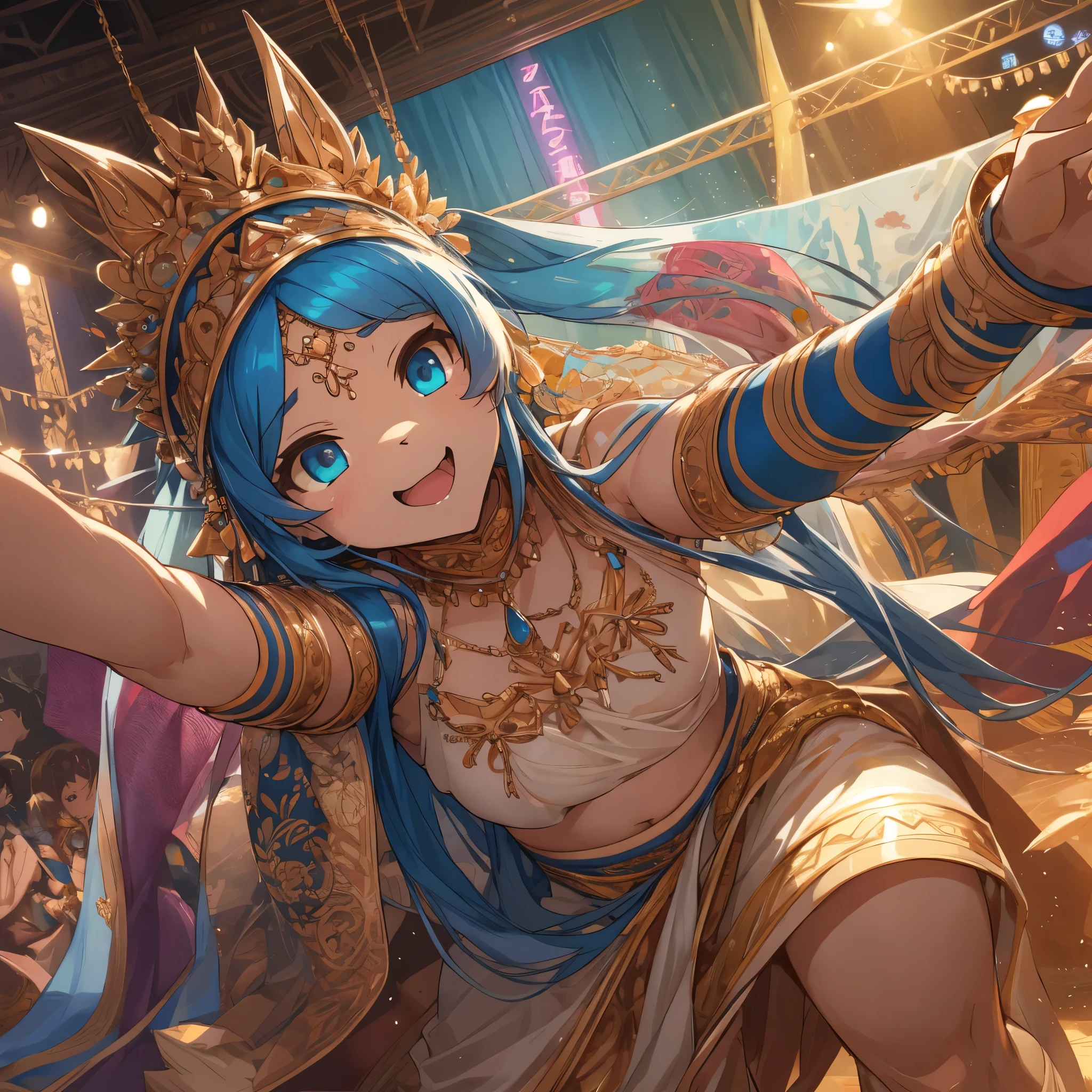 top quality, best quality, High-quality illustrations, masterpiece, super high resolution, detailed background, detailed background, Belly dancer, Raqs Sharqi, stage, Spotlight, group shot:0.5, 6+boys, 6+girls, Happy, joyful, absurdres(highly detailed beautiful face and eyes)perfect anatomy(kemono, furry anthro)selfie:0.1,