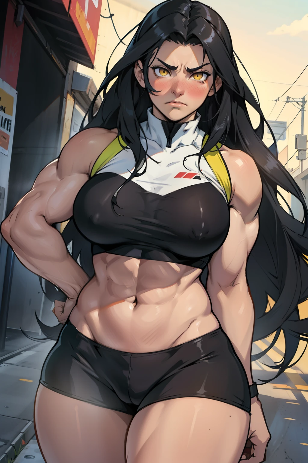 muscular breasts thighs pale black hair yellow eyes sad frown blush very long hair woman muscular breasts thighs muscular breasts thighs muscular breasts thighs muscular breasts thighs muscular breasts thighs 