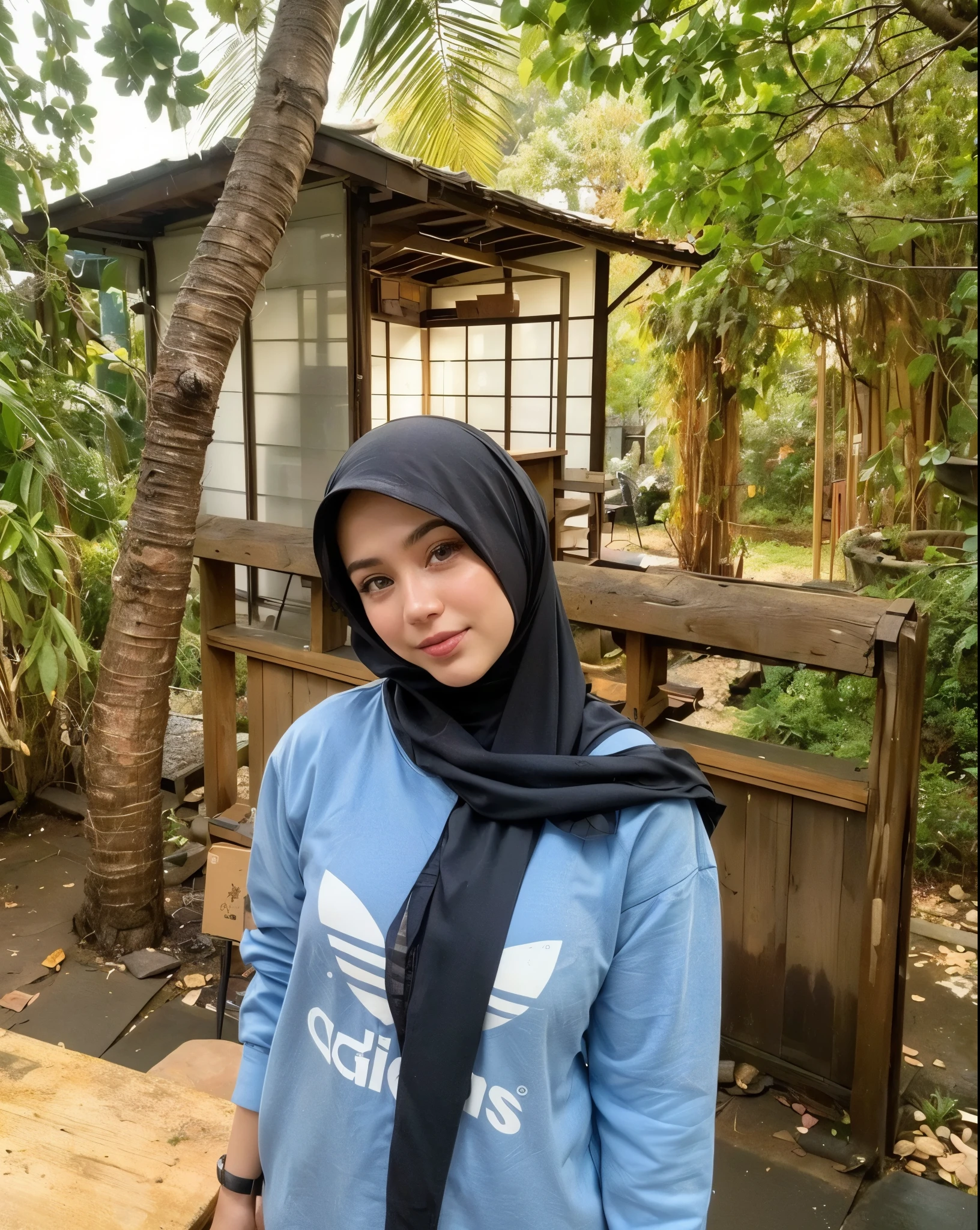 masterpiece, (ultra-high-definition portrait, vignet:1.4), Realistic, extremely detailed, CG unified, 8k, Clean lines, highly detailed, High-definition, raw color photos, she is smiling, Realistic portrait, Cinematic Light, Beautiful detailed, (1hijabgirl, indonesian:1.5), (165cm tall, big breasts with lips like he wants to kiss:1.5), Beautiful big breasts, breasts details, very tight, (Biggorgeous breast, Fish gape:1.5), (fish gape, Big Breast:1.4), Close up of a girl in Beautiful clothes with errected ??????, biggorgeous breast, Soft smile, scarf, (Bombastic Side Eyes with curvaceous body:2), pose 4 of 1 6, Undress, No bra, (nipples that are clearly sticking out detail:1.2), Outdoors, high intricate detailed.