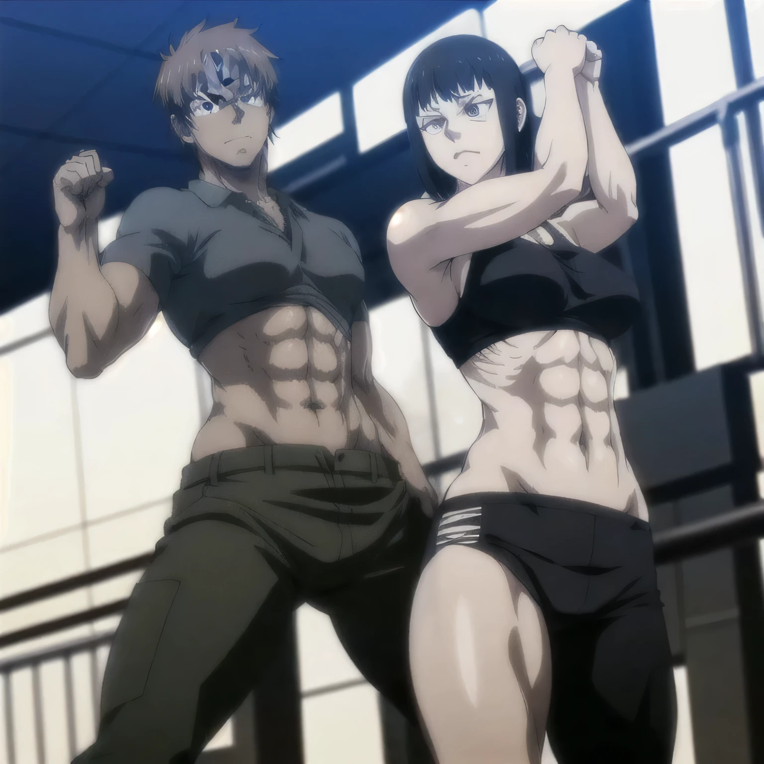 Muscle,, MMA fighter suit,abs appear