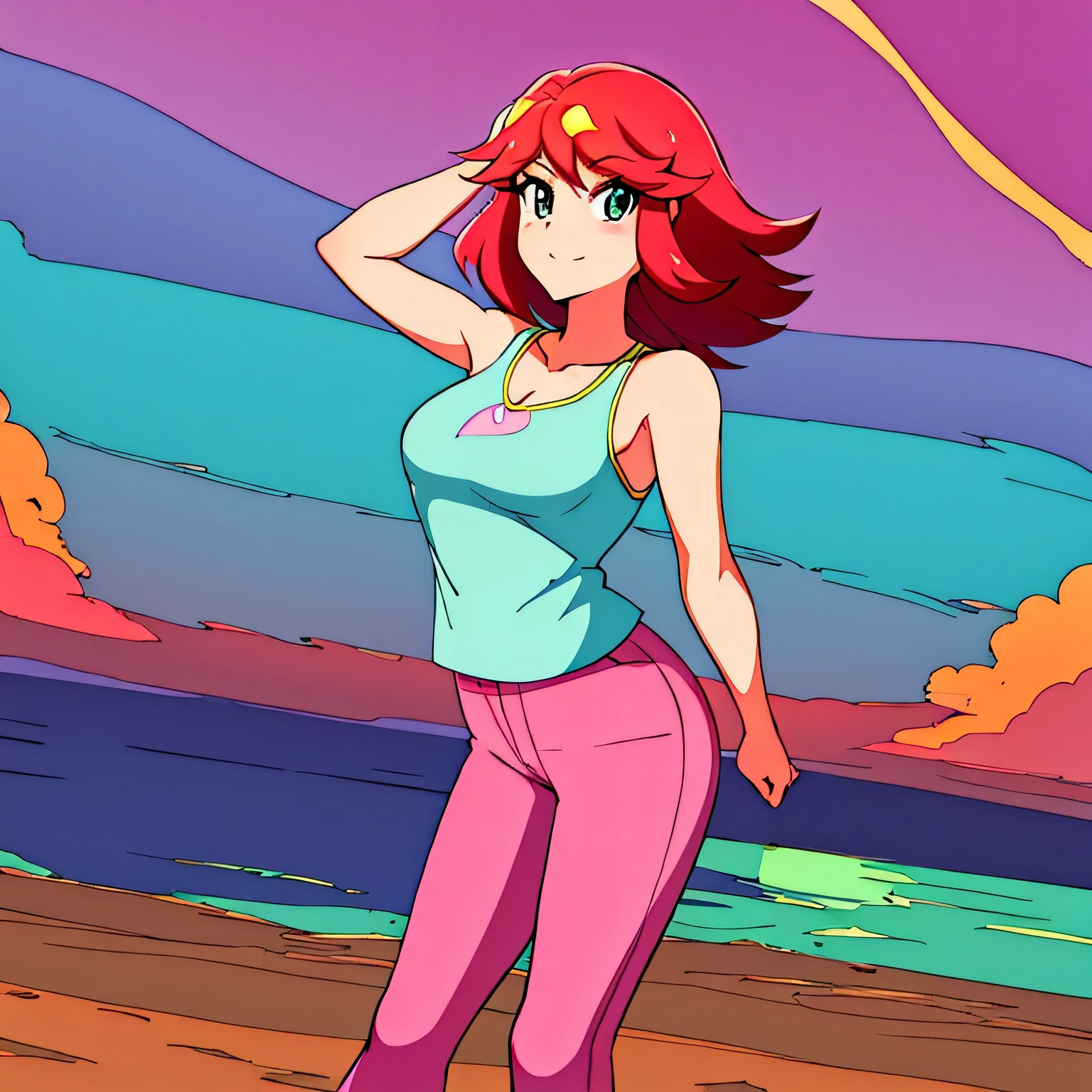 sunset shimmer from Equestria Girls wear camisole with flared yoga pants pink color