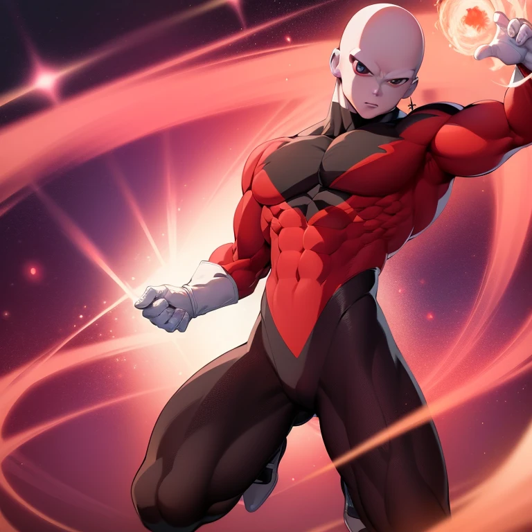 ((masterpiece, best quality)),(complex lighting),solo,1boy, full body, jiren,white gloves,bodysuit,muscular,bald light particles, red flame aura, tekken style
