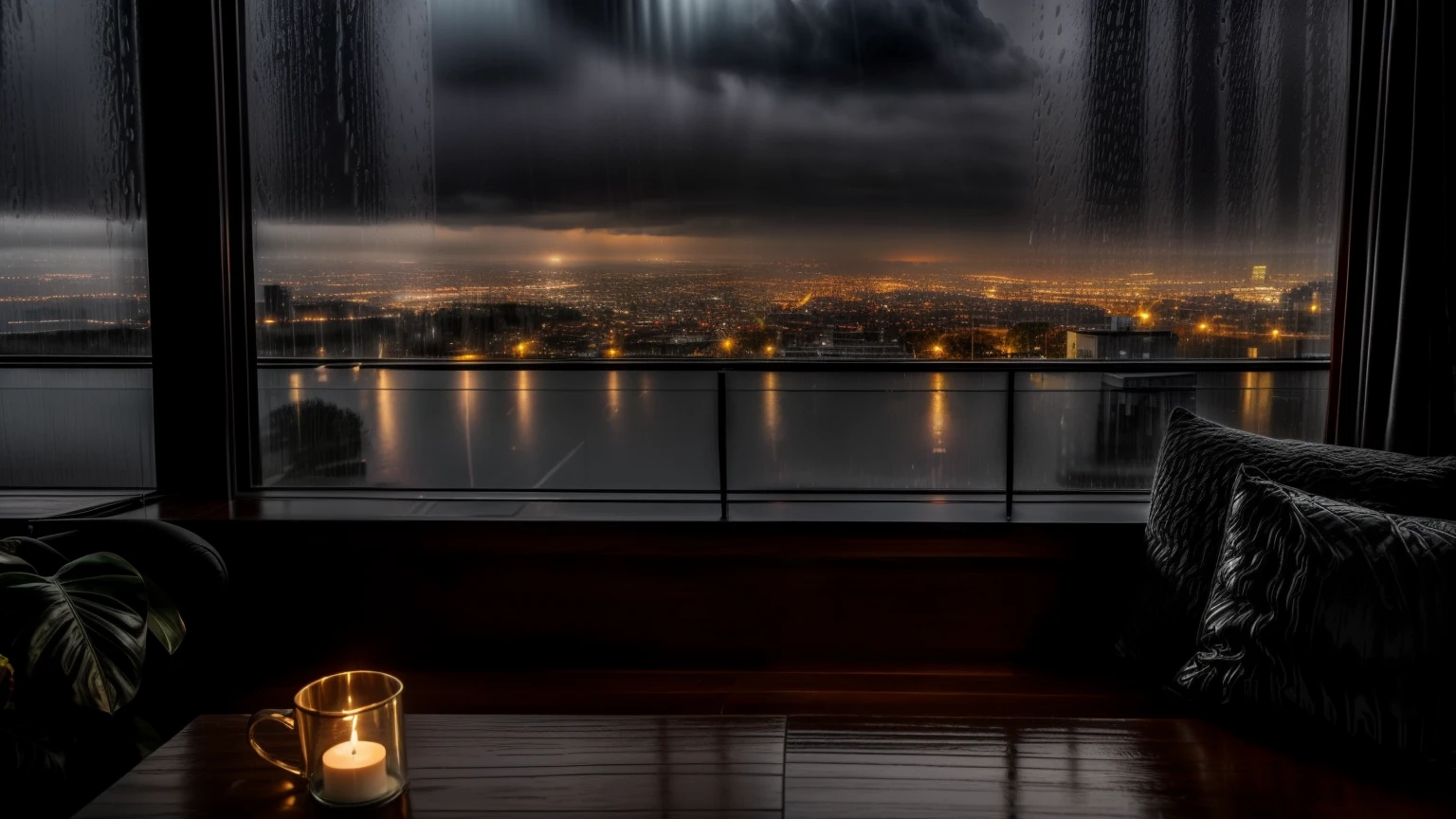 90s style house, rainy day outside, book, candle and coffee cup on the table, night atmosphere, view of the city at night, warm light at room, cozy atmosphere, pleasant cozy atmosphere, cozy cafe background, cozy environment, cozy atmospheric, cozy setting, cosy atmosphere, cosy atmoshpere, cozy place, cozy wallpaper, cozy lighting, in a rainy environment, rainy outside, rainy afternoon, rainy scene,  rainy atmosphere, rainy environment, rainy mood, rainy and gloomy atmosphere, rainy evening, atmospheric fantasy setting