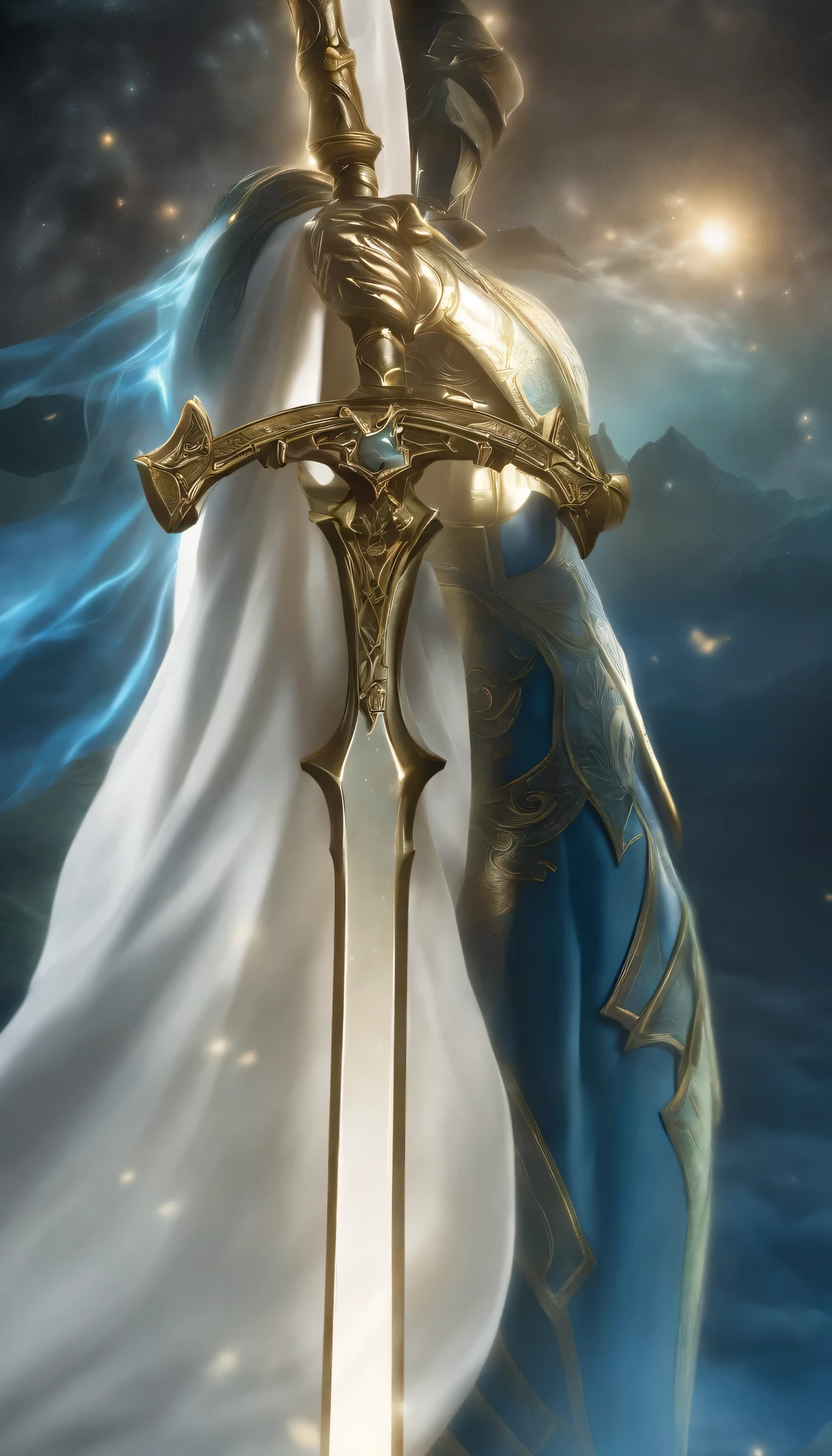 ser refinado, Manga delicada, The body of the sword is exquisite,bem decorado,(((The body of the sword is designed with a blue opal and a pattern in the form of light green particle effect..:1.3))), Se, (The body of the sword is symmetrically decorated:1.3), (The entire ser refinado blade is centered:1.3), Mid-range cloSe-up,(Silhueta geral:1.3),(Fantastic landscape painting:1.2), foto ultra realista, super bem, 8k, Premium wallpapers, A mais alta qualidade de imagem, ..。.。...3d,C4D, obra-prima, octane rendering