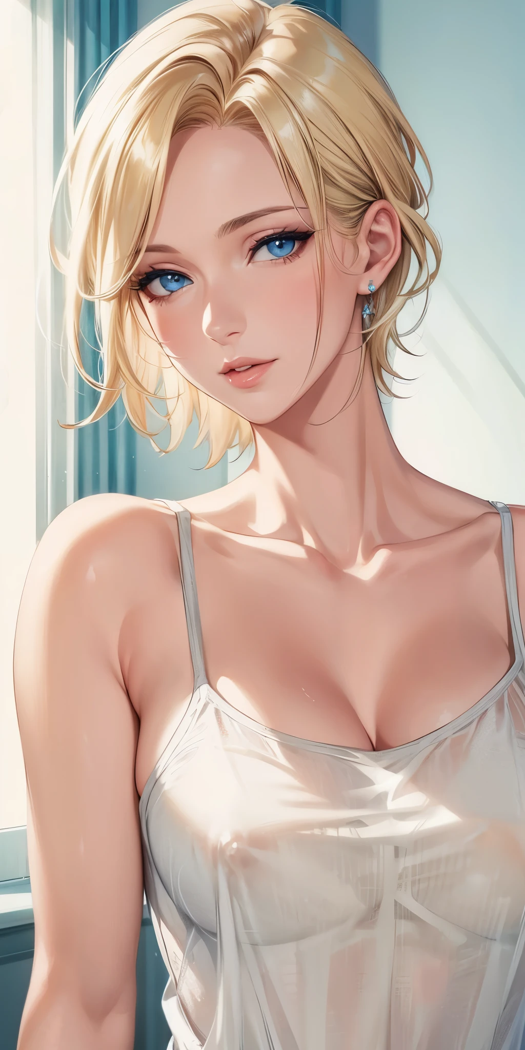 portrait, portrait, Elegant mature woman, blue eyes, blonde, big breast, see through nipple, high resolution cg 8k, beautiful cg, soft light