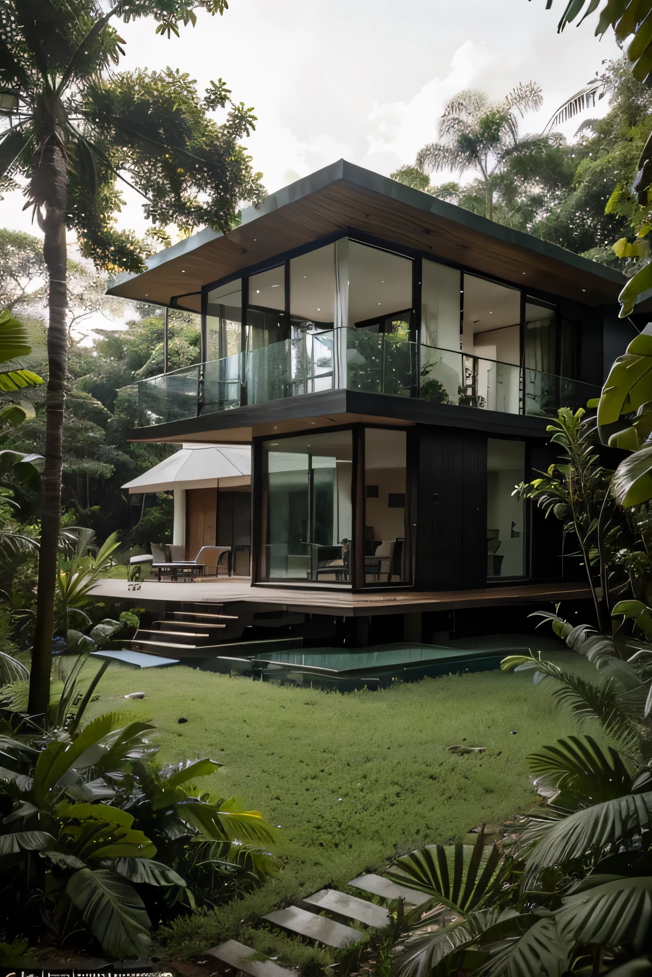 Modern detached house in the middle of the dense vegetation of the jungle, con una vista increible, that the construction harmonizes with the environment