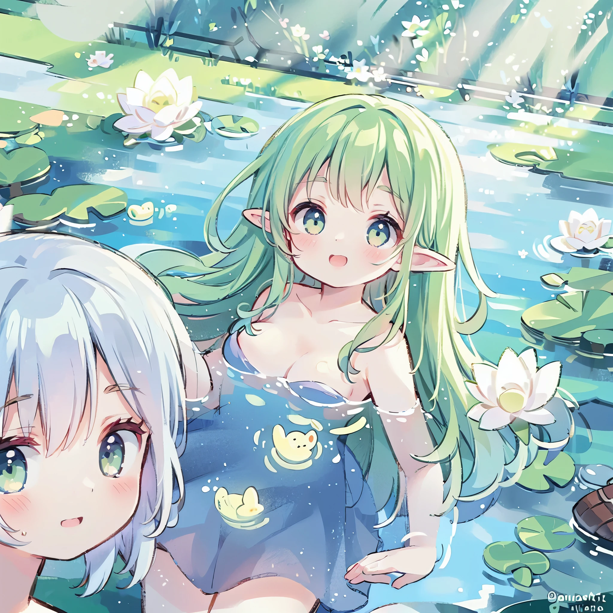 3 girls, boyish, chibi,NSFW, nude, by the river, outdoors,