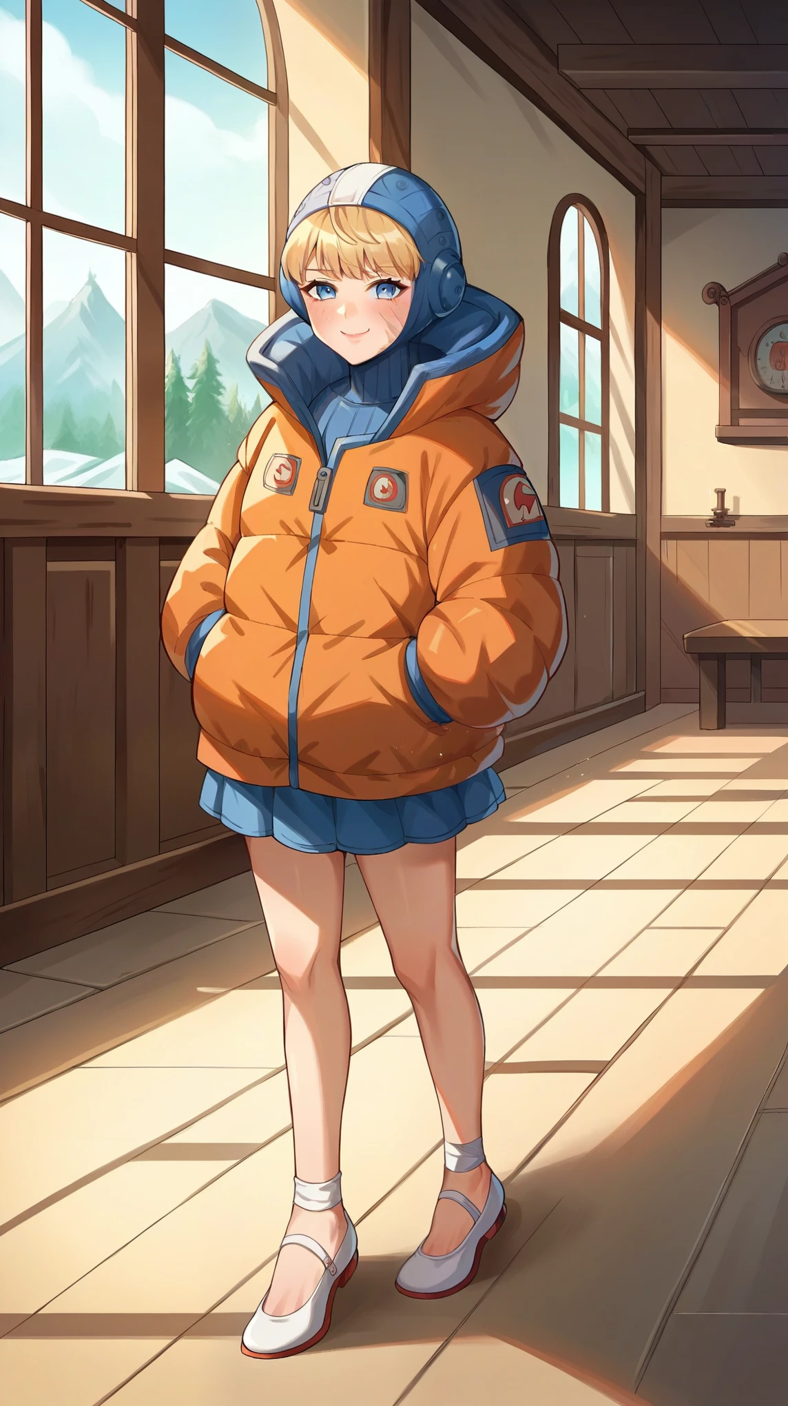 score_9, score_8_up, score_7_up, source_anime, rating_safe, solo, 1girl, apex legends wattson, wattson, scar, indoors, medieval home, medieval house, ballerina, ballerina outfit, aged down, , body, smal body, young, standing, smug, blush