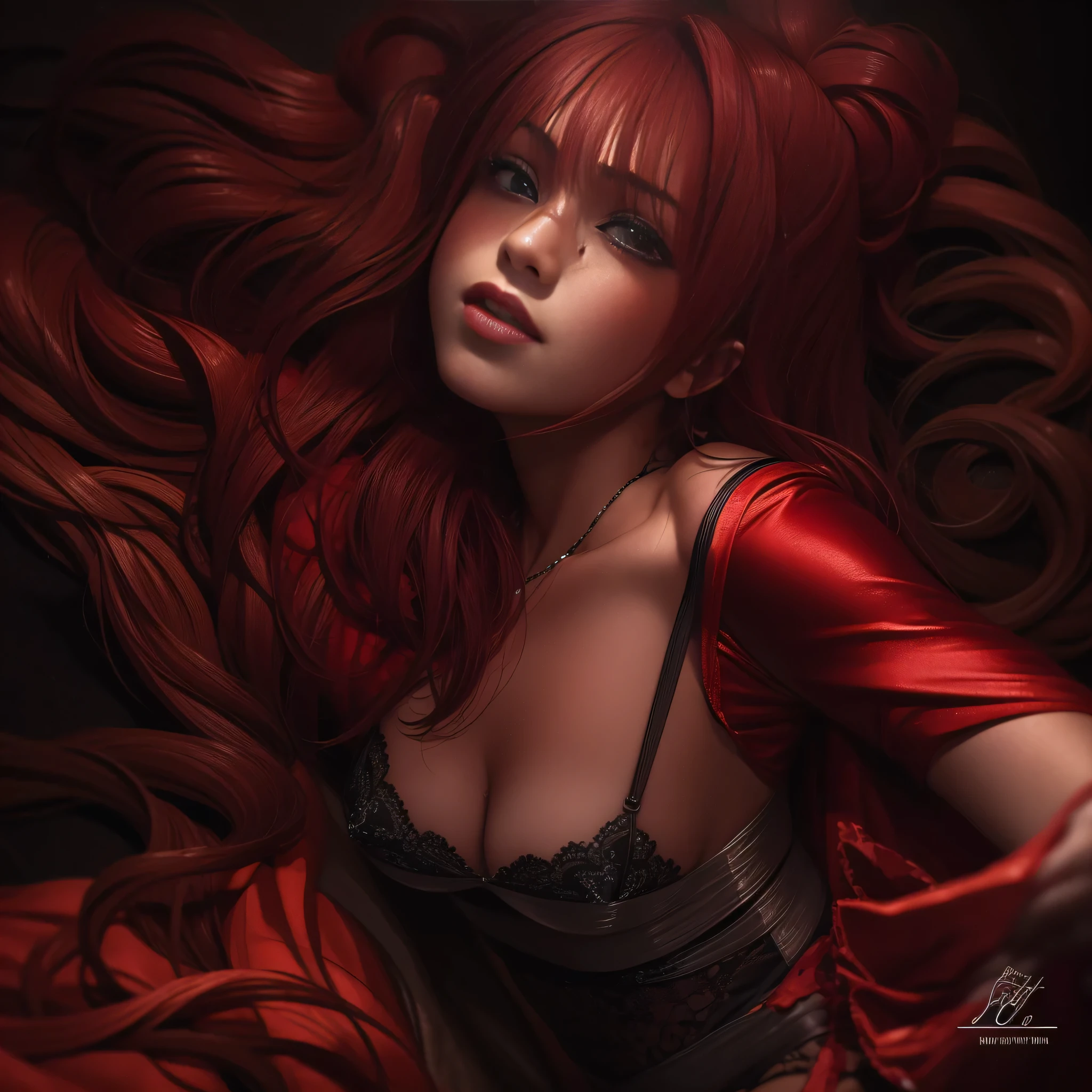 beautiful woman,long red satin dress,translucent,vey long,red,beautiful detailed eyes,beautiful detailed lips,extremely detailed eyes and face,longeyelashes,bondage,sexual,erotic,provocative,submissive,alluring,dominant,dark background,studio lighting,hair flowing,curves,body language,sensual,feminine,endless legs,seductive,confident,empowered,subtle lighting,colorful,boudoir photography,high contrast,vibrant colors,soft focus,tape bondage