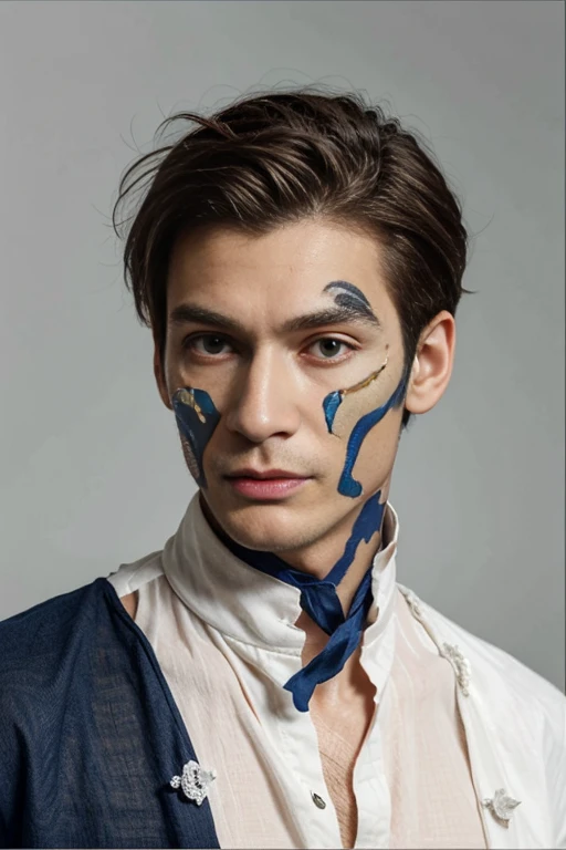 Un homme au visage angulaire, with high cheekbones and full lips, vêtu d'un costume élégant.