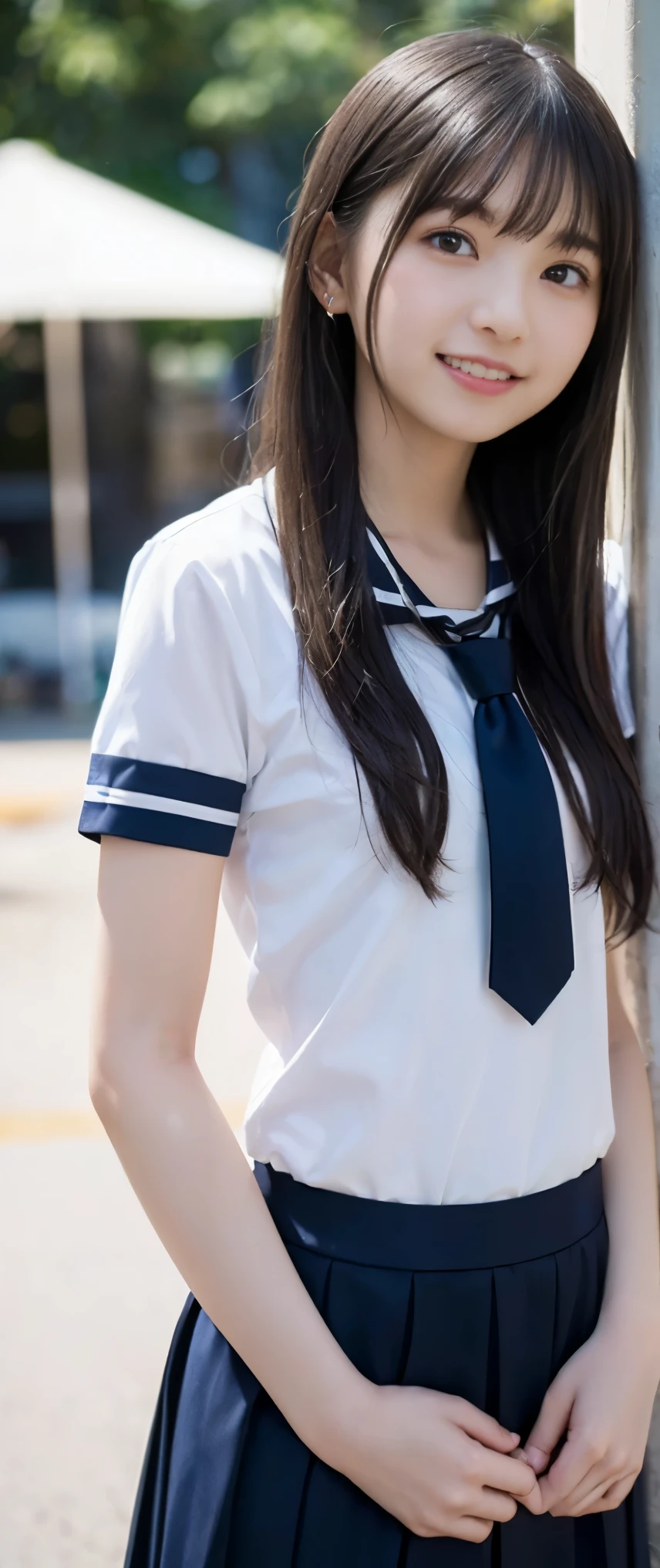 (masterpiece, highest quality:1.2), 8K, 12才のfull nudeの女の子, 85mm,Official AR RAW photo, スーパースリムなスレンダーbeautiful girl, (When I lift up my short navy blue skirt、下Half bodyfull nude、short sleeveの白シャツ、show me your ears、naked girl photo shoot、full nude, cute face, close, Half body, biolace, gardenia, beautiful girl, , thighs, short sleeve, Tied to the station platform with a rope, looking at the viewer, no makeup, (big smile), film grain, chromatic aberration, sharp focus, face light, clear lighting, Ten generations, detailed face, background bokeh, (dark red tie:1.1)、((((((12 year old girl))))))、((((((12才のfull nude女子高生)))))、thin waist