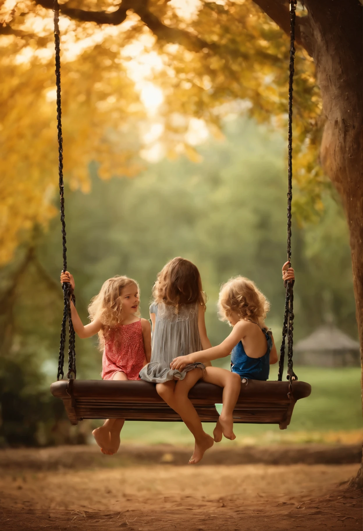 Children without powers on a swing