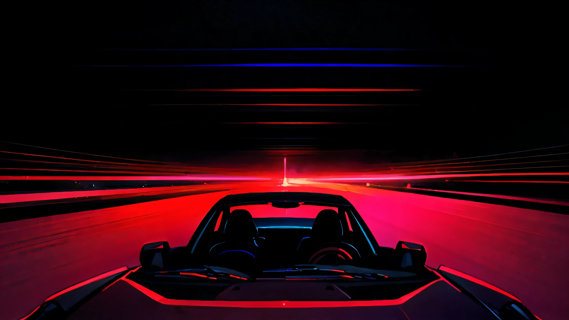 Midnight drive ,dreamy atmosphere ,synthwave track ,energetic climax mood ,down a tranquil path, surrounded by the calmness of nature ,energetic dreamy midnight driving mood, , and only neon lights illuminating the scene. The high quality neon lighting casts cinematic shadows, adding an alluring glow to the 8k image.
