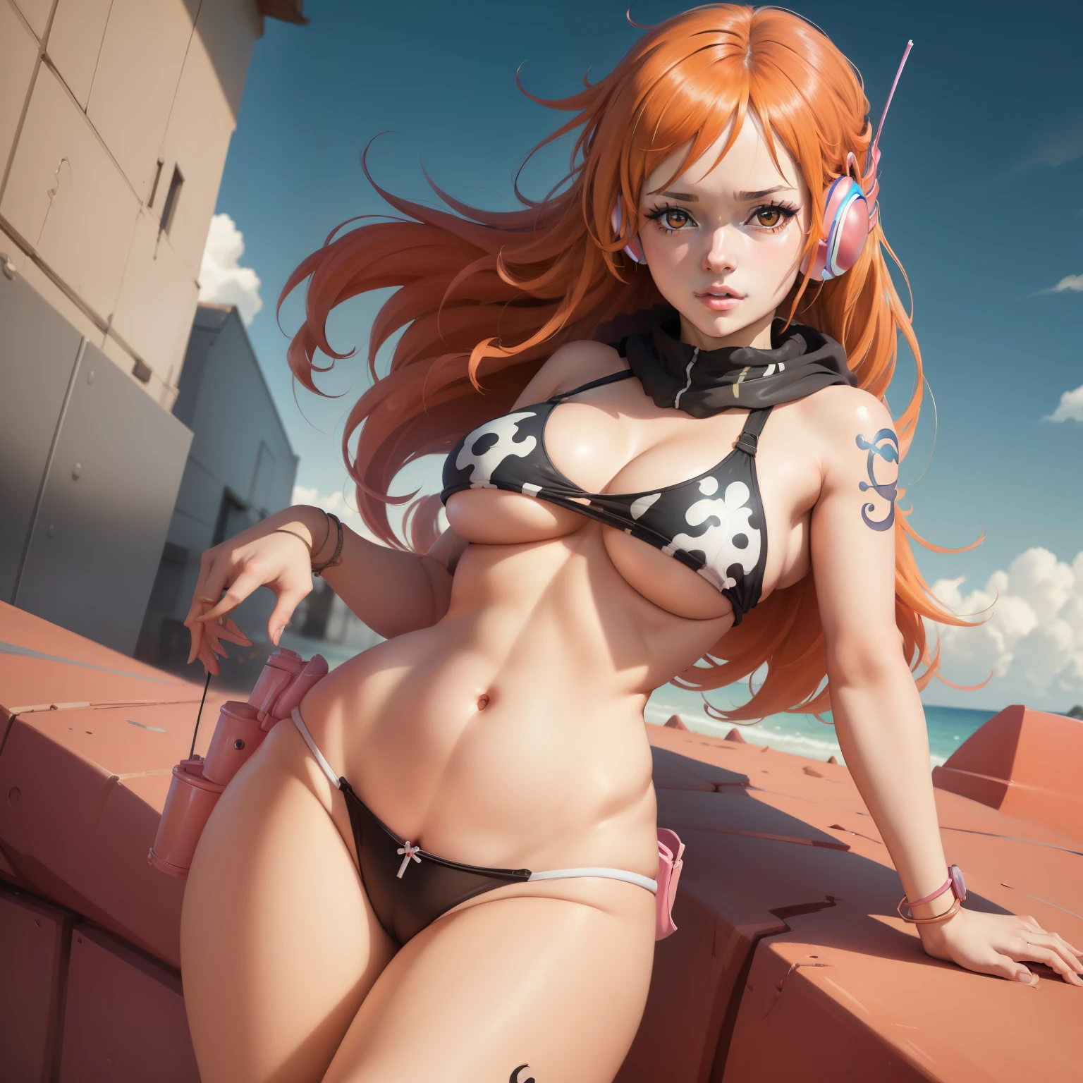 cheveux orange, Nami dans l'arc Egghead dans One piece, (8K), (best quality), (Realistic), (photoRealistic: 1.37), Ultra detailed, une fille, spectateur regardant, tout le corps, position du missionaire, Breasts spread apart, Position de cow-girl, lying on a bed, position TWERK, aux seins nus, trentenaire, vraiment gros boobasterpiece), anime girl avec de gros seins, jolie fille anime, Ilya Kuvshinov. 4km, [ Digital art 4km ]!!, Style Anime 3D Realistic, Jolie fille d’anime, germe d&#39;extremely detailed art, oppaï, Style animé 4K, Rendu photo Realistic Anime girl, Anime hyper Realistic, animated style. 8K