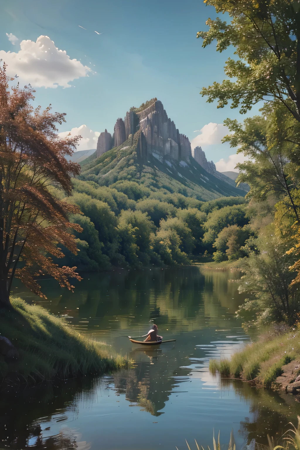 painting of a man fishing in a lake surrounded by trees, fantasy artrealistic painting, whimsical fantasy landscape art, intricate fantasy painting, detailed fantasy digital art, fantasy oil canvas, fantasy classic digital art, fantasy landscape painting, science fantasy painting, fantasy painting hd, epic surrealism 8k oil painting, fantasy art landscape, wide angle fantasy art, magical landscape, beautiful fantasy painting