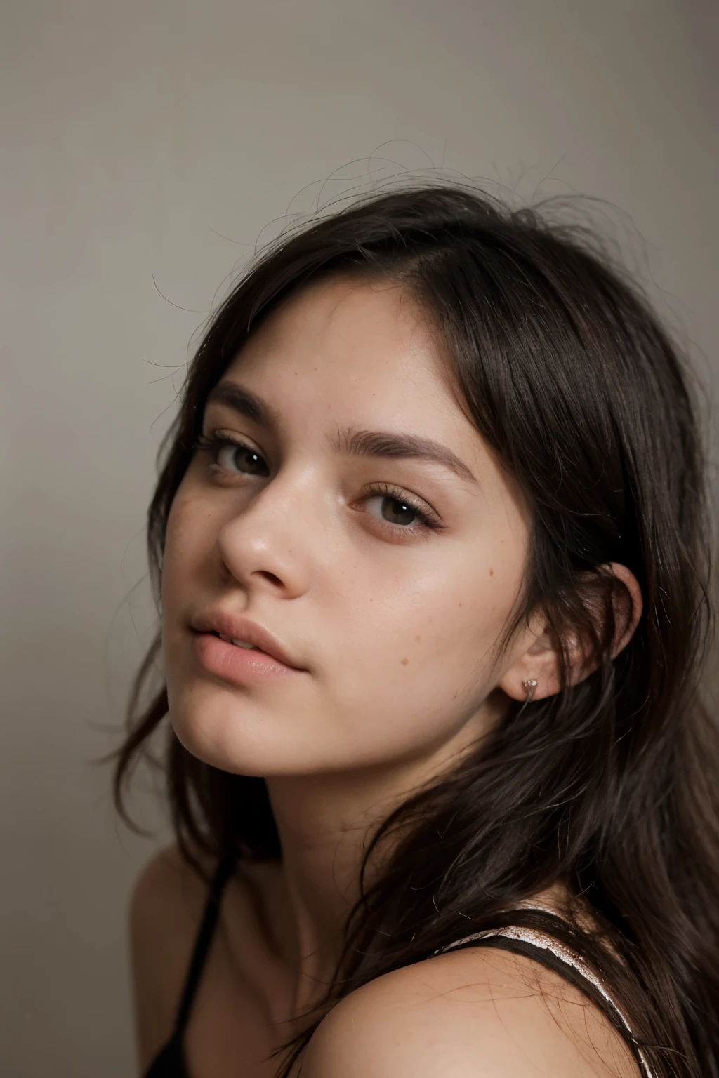 17-year-old, cabello negro, piel blanca, ojos azules, con pecas, alto