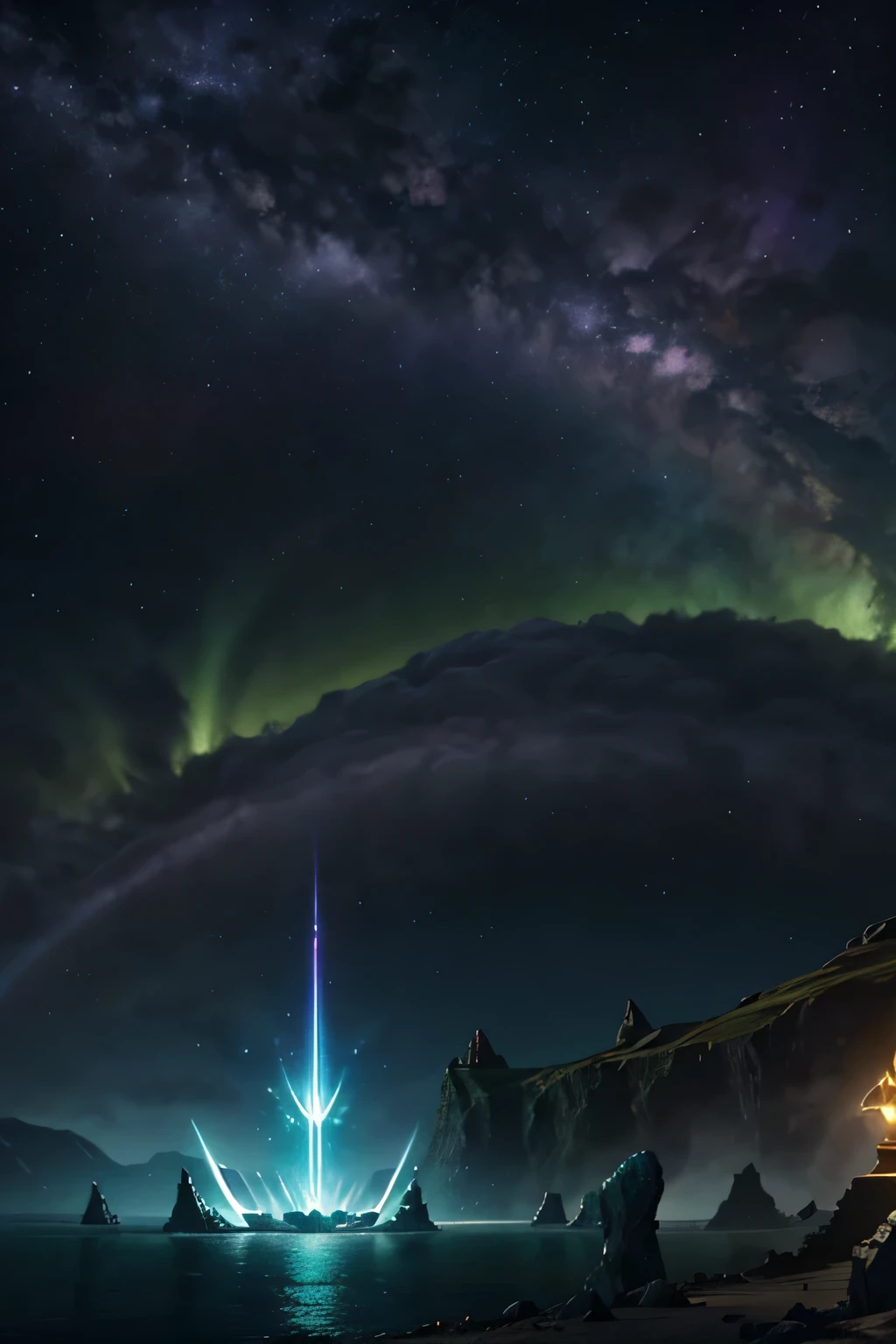 Gere uma imagem cativante de Asgard , ambientado em uma cena noturna tranquila. Coloque Asgard em primeiro plano, iluminado,arte de qualidade, HD 8k
