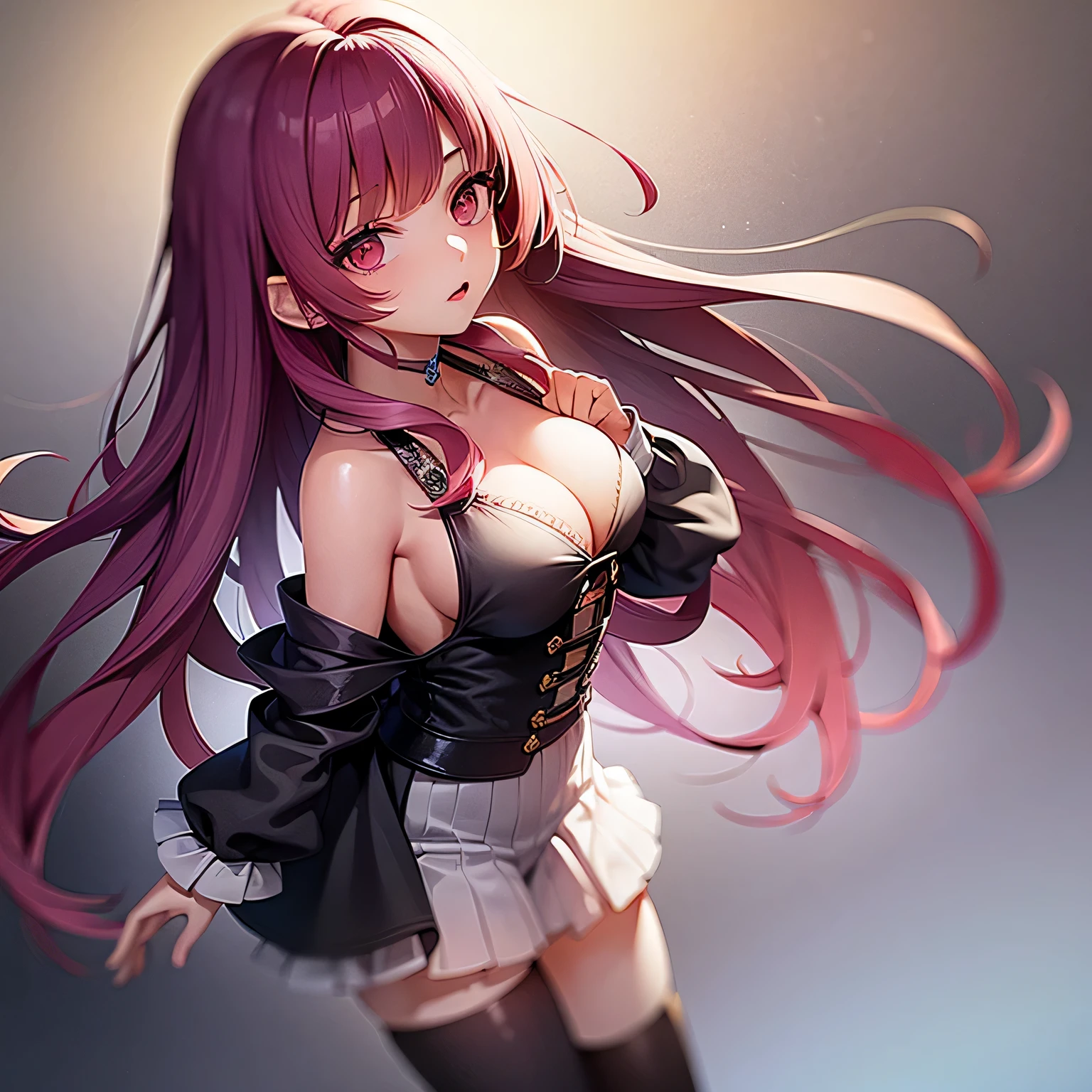 A girl looking up at the thunder and clear sky The sun and moon are out at the same time A girl who looks like Jewelry Bonnie from One Piece Manga Anime HENTAI Pink Red 2D Cyberpunk Illustration Comic Cartoon