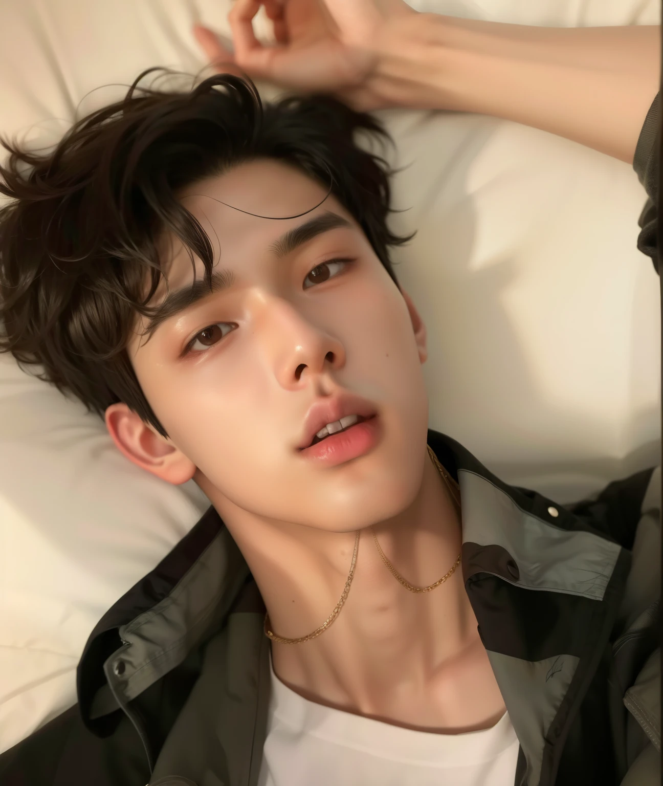Hombre arafed acostado en una cama con un cigarrillo en la boca., Cai Xu Kun, pintar ulzzang, jinyoung shin, kim doyoung, hyung tae, handsome japanese demon boy, foto de perfil, yanjun chengt, largo, hombre surcoreano, Hong June Hyung, kim taejin, kanliu666, aesthetic jinyoung pimple