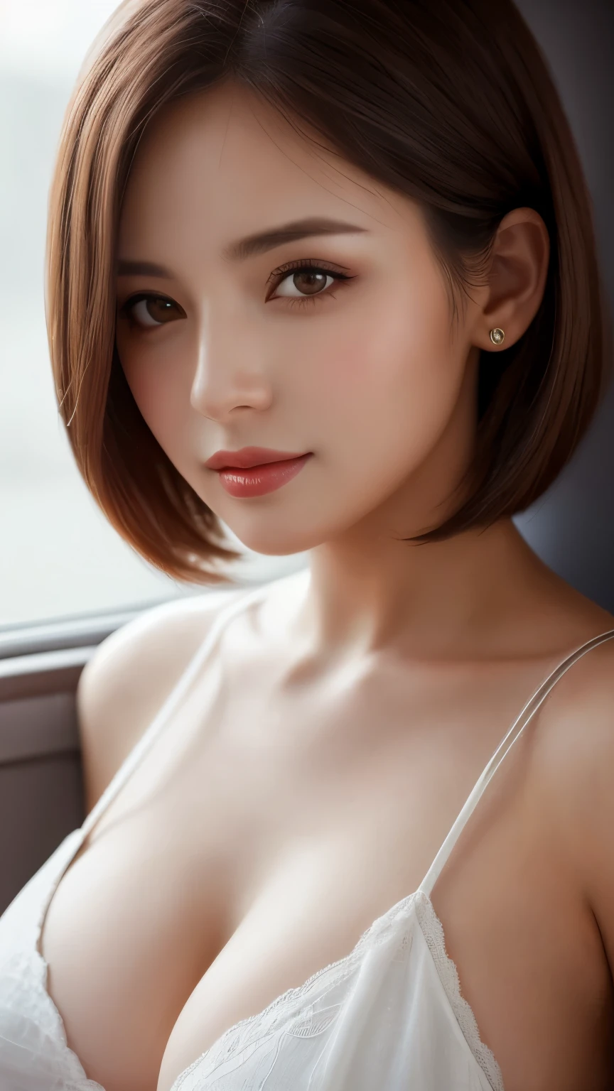 1 girl, highest quality, 35mm lens, f/1.8, perfect skin, realistic, (adult face:1.2), 8K, award winning photography,nice, (portrait:0.6), cinematic, ultra high resolution,big breasts,cleavage,hairstyle bob