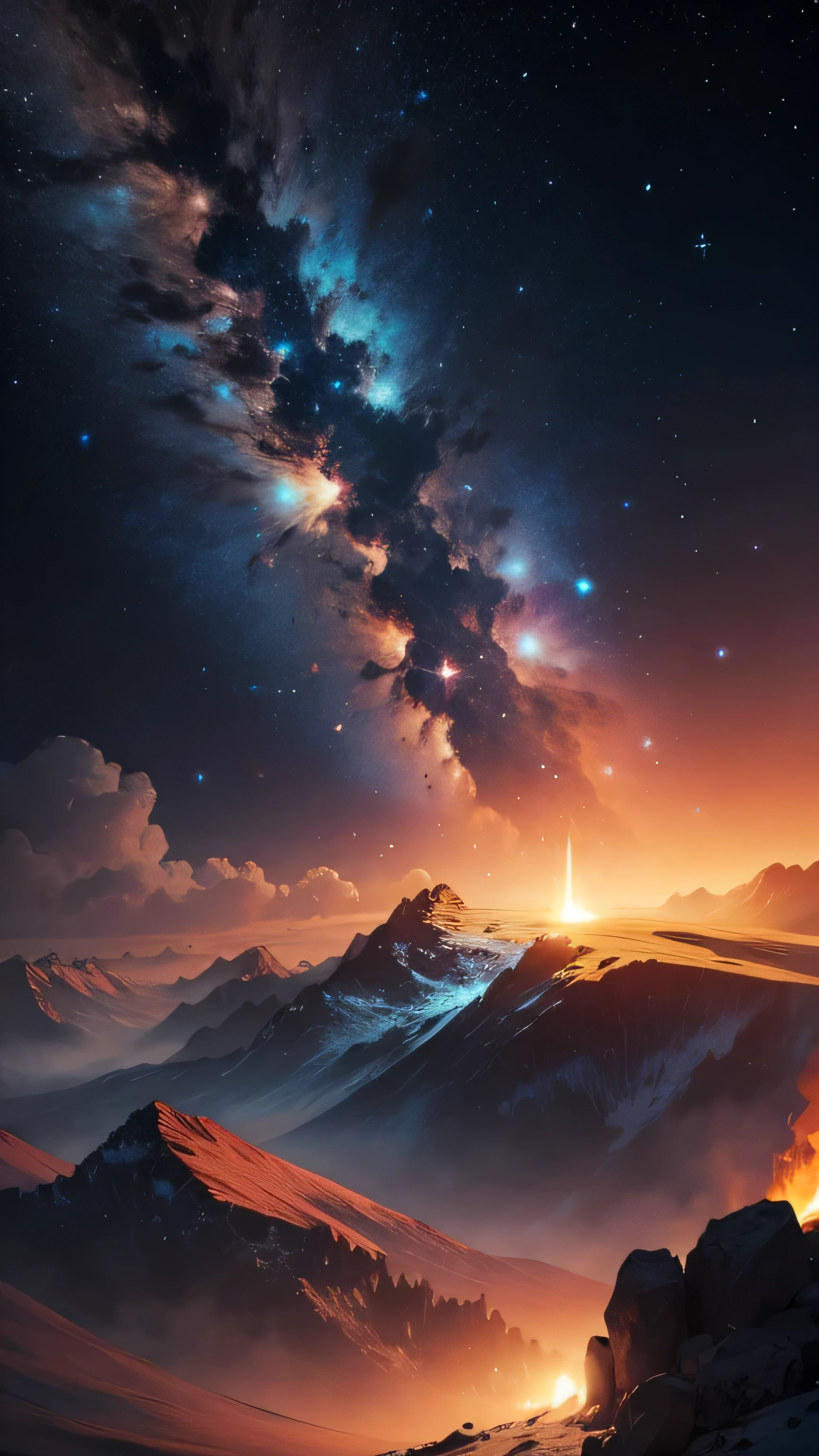 fire sun, milky way, cosmic, high quality, 8k, close up, super detail, full color