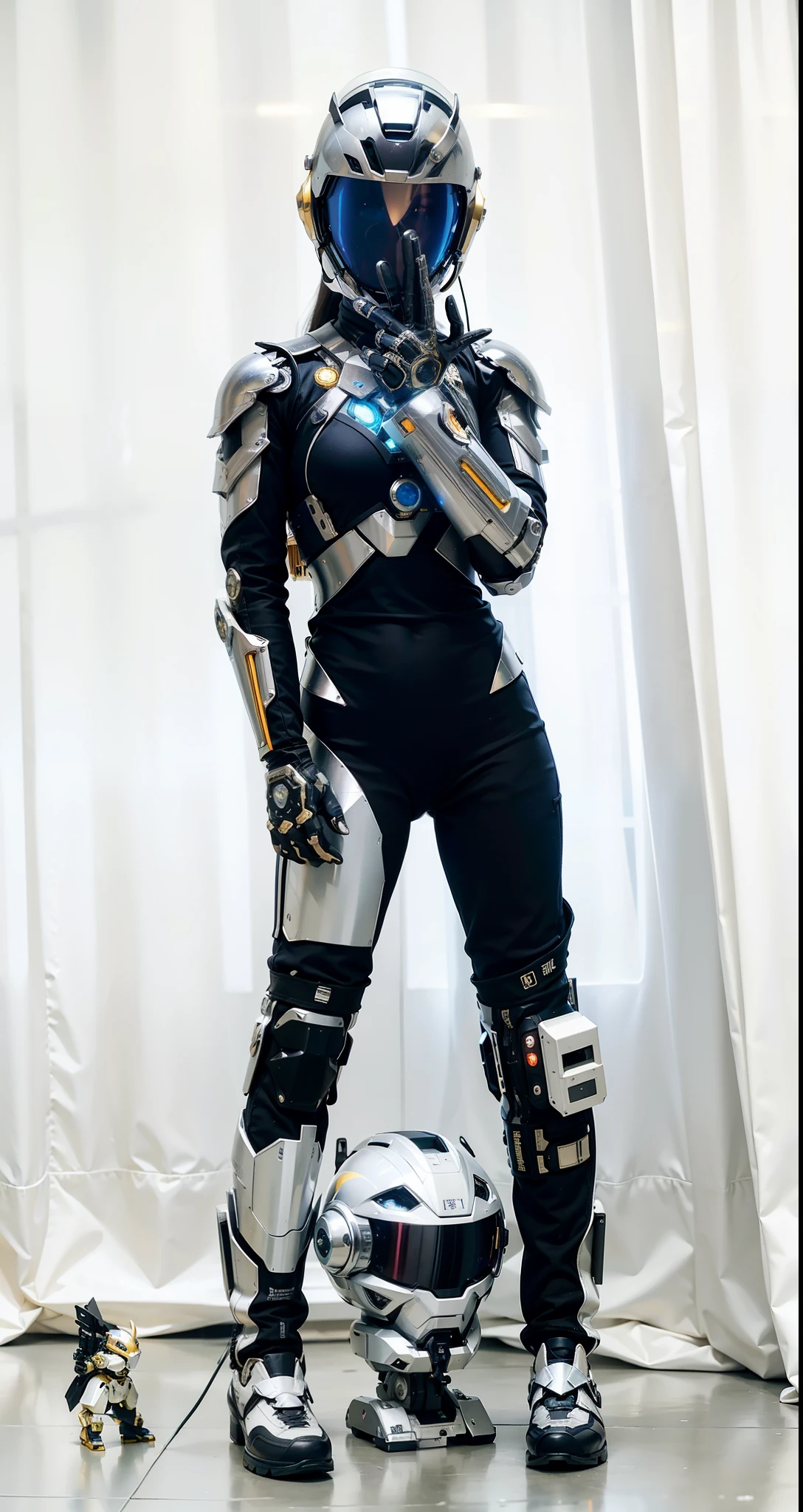 best quality,gold jewelry,fairy skin,(every time :1.2),Everlasting,super detailed,actual,high quality,film lighting,Ray tracing,ultra high definition,upper part of body, Future Iron Man mecha,Filming,Battery,Launching equipment,large caliber artillery,Rostland 8k,Mecha Cyber Armored Tank Girl,Wearing a cyberpunk stamina helmet,Wearing a glowing space helmet,High-tech motorcycle helmet,Has a breathing light,The armor of the future shines,Armed electromagnetic gun,Mecha style,Wearing mechanical gloves,neat fingers,Wear high-tech boots
