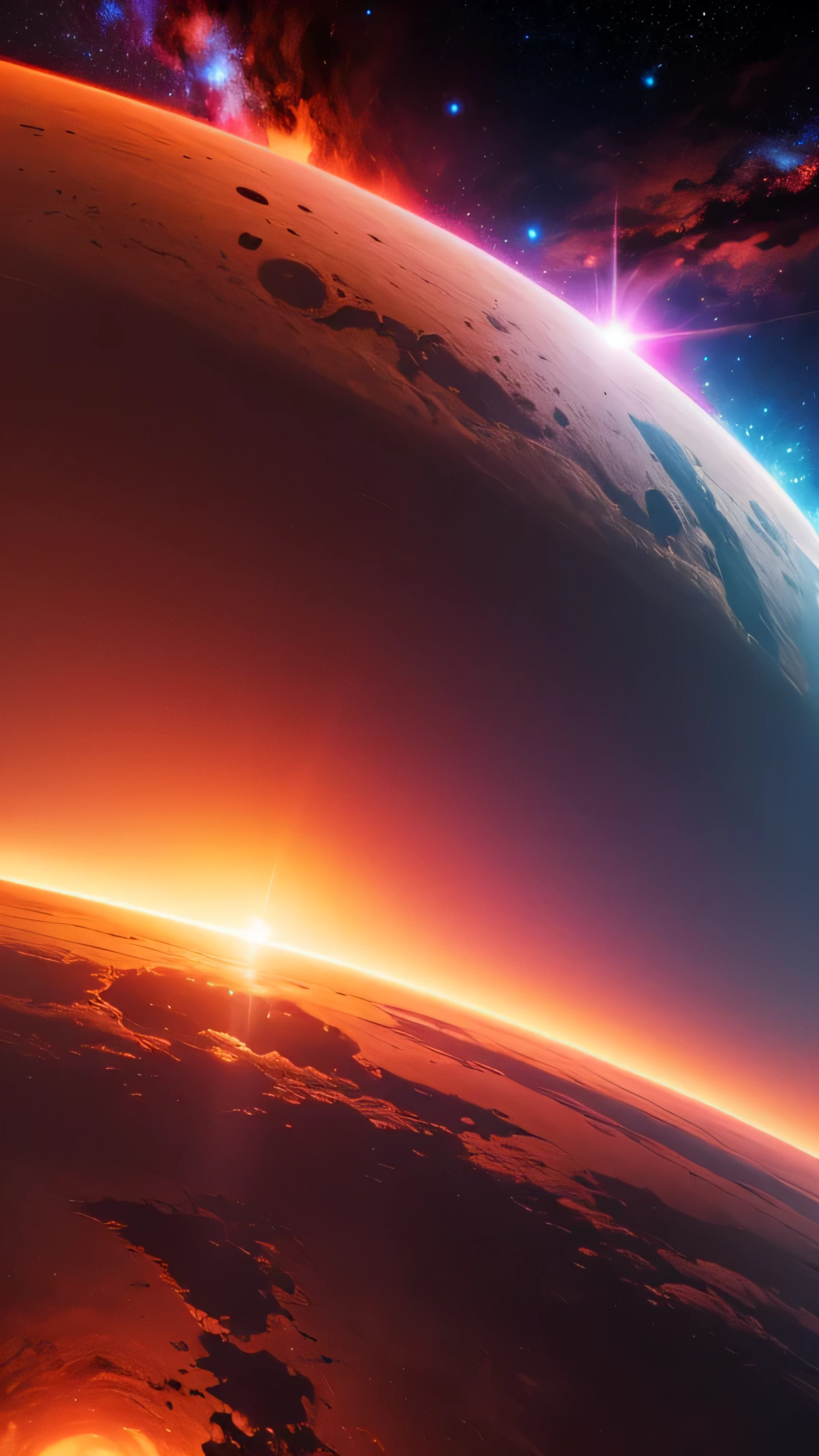 red sun on milky way, cosmic, high quality, 8k, close up, super detail, full color