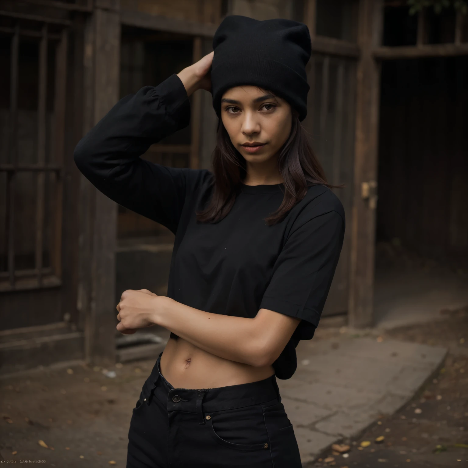 pegatina,1 chico moreno,con gorro negro,con camisa negra, fondo sencillo,