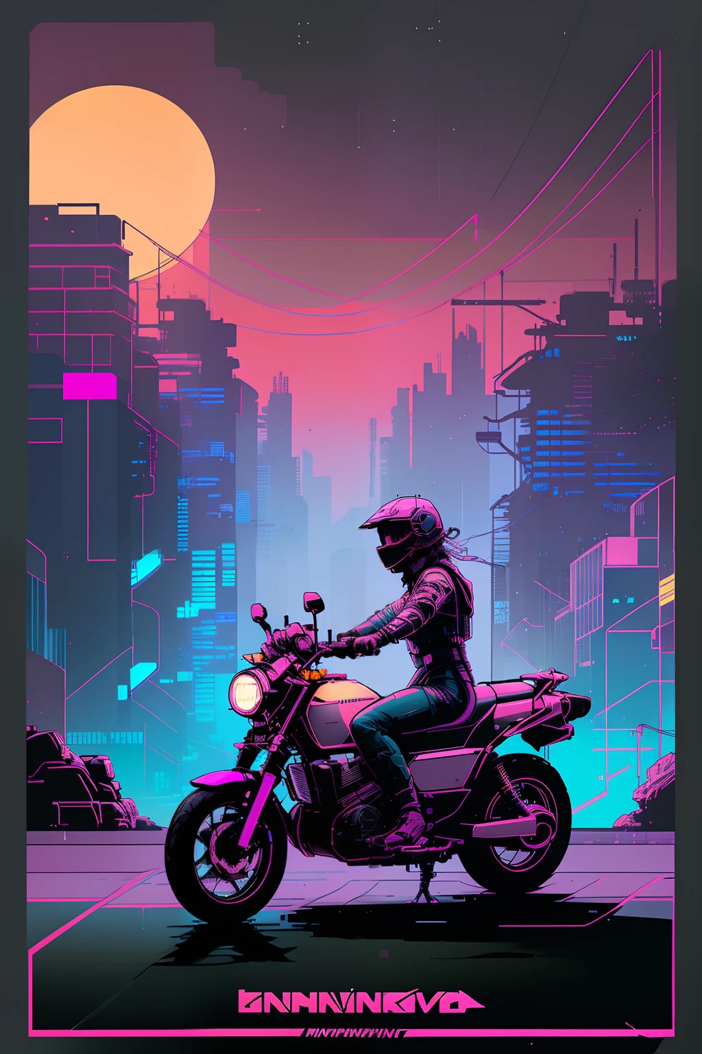 (nvinkpunk:1.2) snthwve elegante scooty Honda grazia , Onda de luz, Sunset, intrincado, altamente detalhado, garota loira em cima da moto