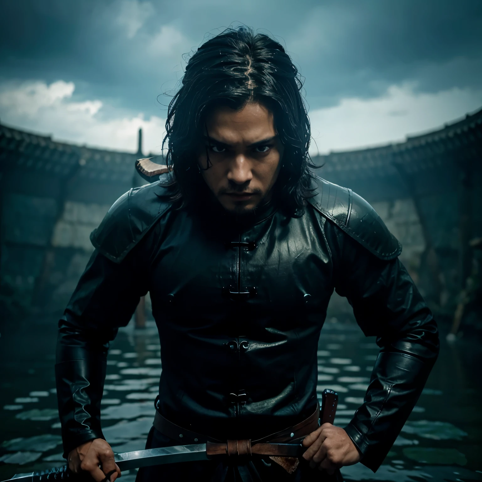 A demon slayer swordsman using water breathing