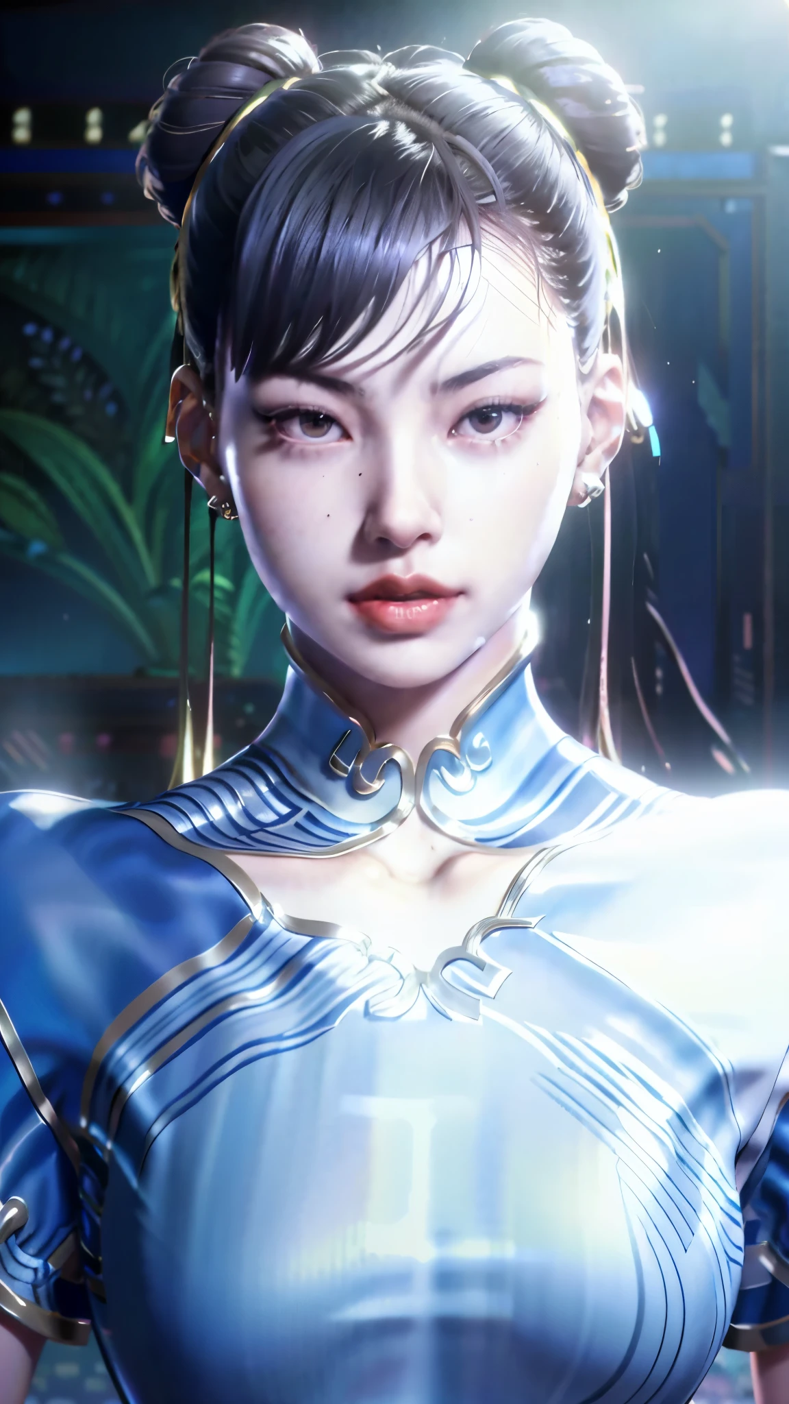 realistic, Lisa, Blackpink, realism, photorealism, photo-realistic, high contrast, (photorealistic:1.4), 8k high definition detailed realistic, (best quality, masterpiece:1.2),  photon mapping, radiosity, physically-based rendering, best quality, highly detailed, 1girl, sfchunli, indoor, room light,  standing,