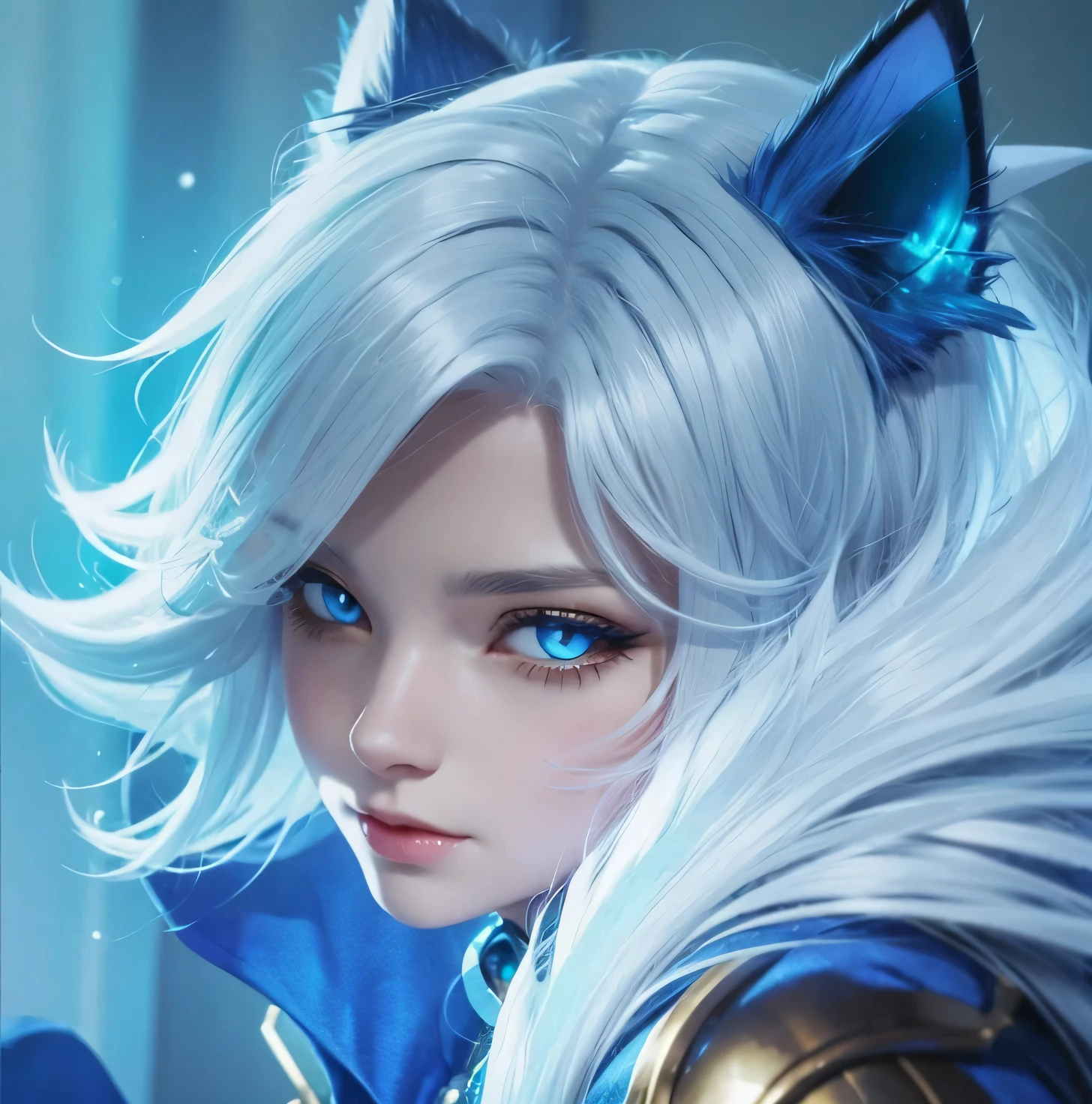 White hair , sapphire eye, cat ear