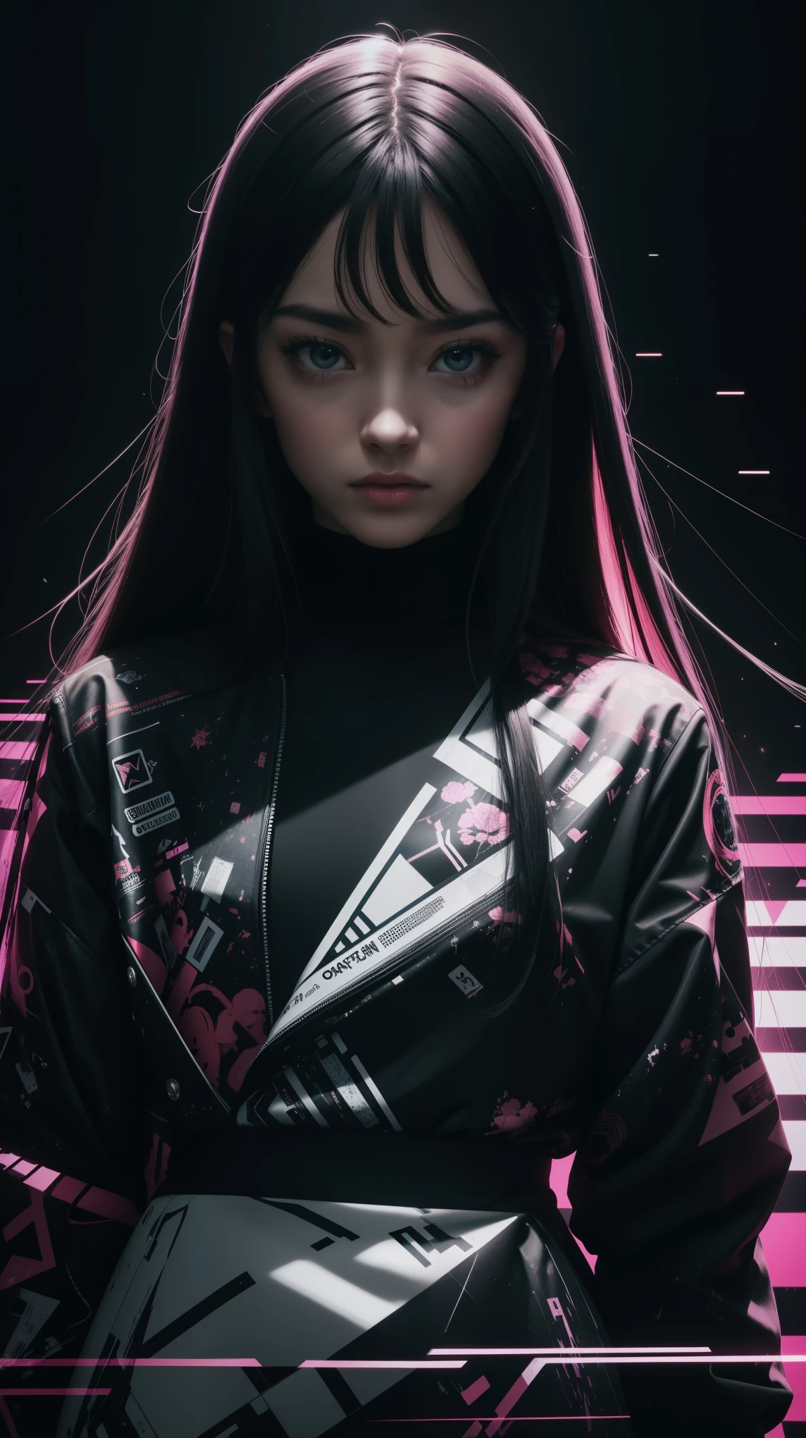 (front focus),(in the dark:1.6),, (work of art, Maximum quality, best, official art, Beautiful and Aesthetic:1.2),(work of art, Maximum quality, best quality, official art, Beautiful and Aesthetic :1.2),(artwork, Maximum quality, best quality, official art, Beautiful and Aesthetic:1.2), 1 girl, glitch art, (digital distortion), pixelated fragments, Data corruption, colored noise, visual chaos, contemporary aesthetic