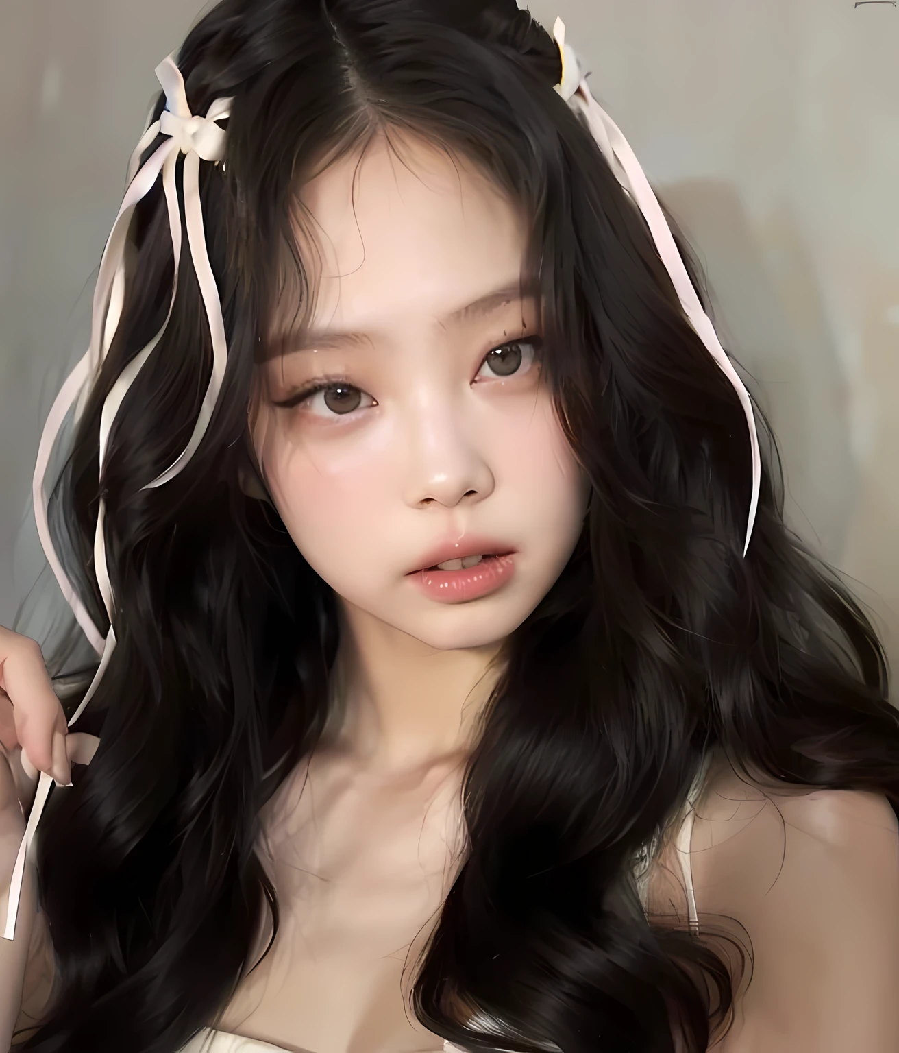 Jennie blackpink com cabelos castanhos e um vestido branco, ela tem cabelo longo preto, ela tem longos cabelos castanhos escuros, garota persa de pele clara, linda jovem coreana, ela tem cabelo castanho, pale red, fair and pale skin!!, linda mulher sul-coreana, com cabelos pretos e olhos cinzas, linda jovem coreana,  coreana, Bochechas vermelhas,  Jennie blackpink, Jennie blackpink