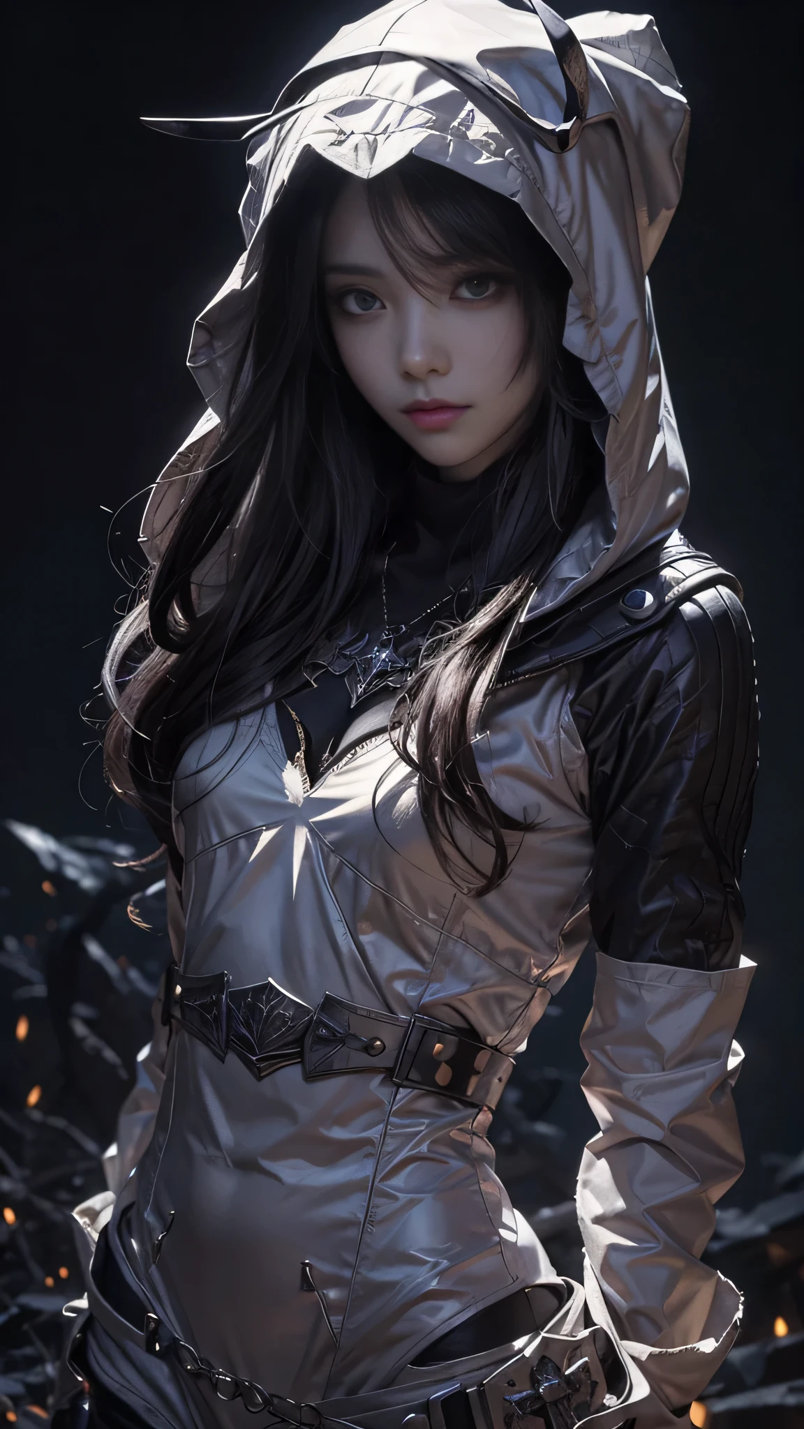 a close up of a woman with a hood on and a hood on, beautiful necromancer girl, artwork in the style of guweiz, albedo from overlord, 8k high quality detailed art, anime wallaper, anime style 4 k, portrait knights of zodiac girl, beautiful anime woman, albedo from the anime overlord