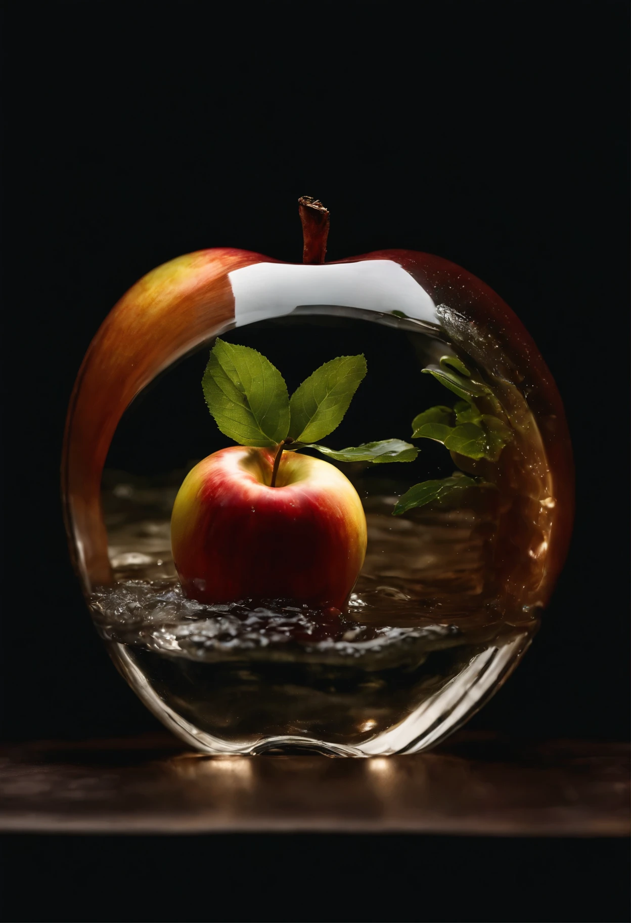 lovely double exposure image by blending together a stormy sea and a glass apple. The sea should serve as the underlying backdrop, with its details subtly incorporated into the glossy glass apple, sharp focus, double exposure, glossy glass apple, (translucent glass figure of an apple) (sea inside) lifeless, dead, glass apple, earthy colors, decadence, intricate design, hyper realistic, high definition, extremely detailed, dark softbox image, raytracing, cinematic, HDR, photorealistic (double exposure:1.1)