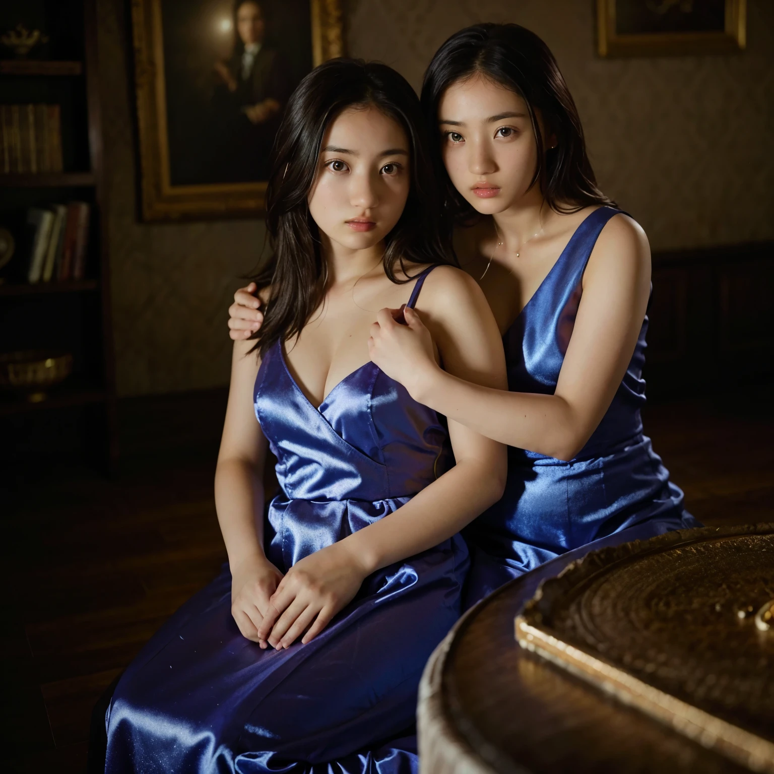 (table top, highest quality, beautiful quality), (realistic:1.4), (detailed lighting, highly detailed skin, very fine hair, shadowy, 8K, 15 years old with baby face、Identical twin sisters of girls:1.2), looking at the viewer, (high key lighting), highest quality, official art, unity 8K wallpaper, 超A high resolution, Hold me close、lesbian、like、Super detailed, beautiful and aesthetic