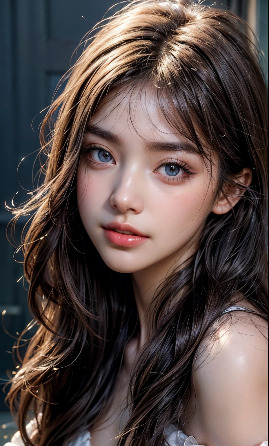 (8k, RAW photo, photorealistic: 1.25), (lip gloss, eyelashes, smiling, bright face, glowing skin, best quality, ultra high resolution, depth of field, chromatic aberration, caustic, wide lighting, natural shading) looking at the viewer with a serene bliss, diffused light, 1woman, (Ultra realistic, high res), (highly detailed eyes, highly detailed hair, highly detailed face, highly detailed plump lips), (off shoulder with open breasts), breasts, upper body, caute smile, (best quality:1.4), Raw photo, (realistic, photo-realistic:1.37), professional photography, cinematic light, (fine face: 1.2),fashion model 20 years old, cute, [[[[pure eyes]]]], [[[[closeup]]]], [[[[chest]]]], [[[[neck]]]], [[[[shoulders]]]], perfect eyes, perfect iris, perfect lips, perfect teeth, perfect skin, soft front light, glow, HDR, (muted colors:1.2), Retrato da mulher、white skin、((cabelo Castanho ondas suaves)) Best Blanco Romantico、8K resolution、Frente Illuminada、American girl portrait、solo、20-year-old、beautiful face、Upper body、medium side cut、beautiful black hair、beautiful little face woman, solo,　black theme,　look at the audience,one woman, It&#39;s real, Wolfzan-6500-V1.3, anime、anime style、beautiful diamond eyes、20 year old american girl、braided hair、swimsuit、portrait beautiful detailed woman, very detailedな青い顔, Reality, beautiful narrow blue eyes, huge file size, Super detailed, High resolution, very detailed, highest quality, masterpiece, An illustration, very detailed, ticker, Unite, 8K painting wallpaper, fine, fine details, masterpiece, highest quality, Hvery detailed ticker uniform 8K wallpaper, face light movie lighting、cute blouse, dark background, oil, masterpiece, diffused soft film lighting, Portrait, highest quality (perfect face:1.4),stunning girl pictures,(8K and、photorealistic:1.25) 、(lip gloss、eyelashes、shiny face、shiny skin、highest quality、超High resolution、Depth of the bounds written、chromatic aberration、caustic road lighting、natural shading、sexy 1girl, Extremely cute,