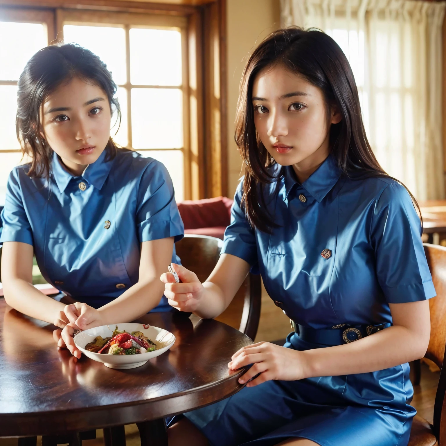 (table top, highest quality, beautiful quality), (realistic:1.4), (detailed lighting, highly detailed skin, very fine hair, shadowy, 8K, 15 years old with baby face、Identical twin sisters of girls:1.2), looking at the viewer, (high key lighting), highest quality, official art, unity 8K wallpaper, 超A high resolution, Hold me close、lesbian、like、Super detailed, beautiful and aesthetic