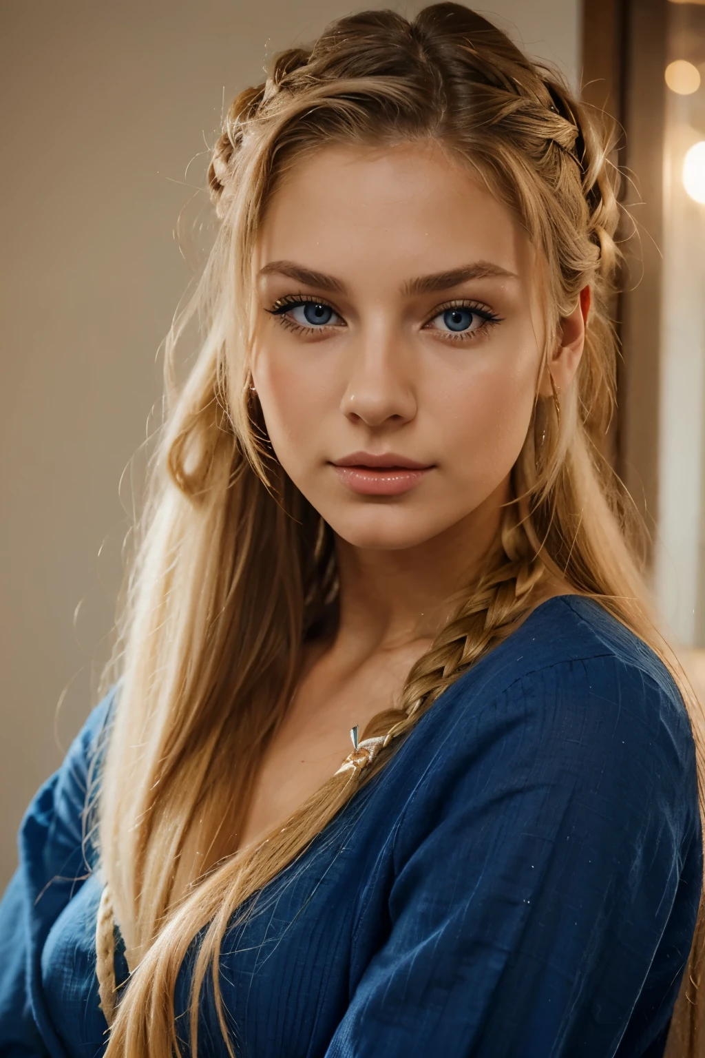 A very pretty and attracrive 25 year old italian woman with long blond hair pulled back and blue eyes. Very realistic