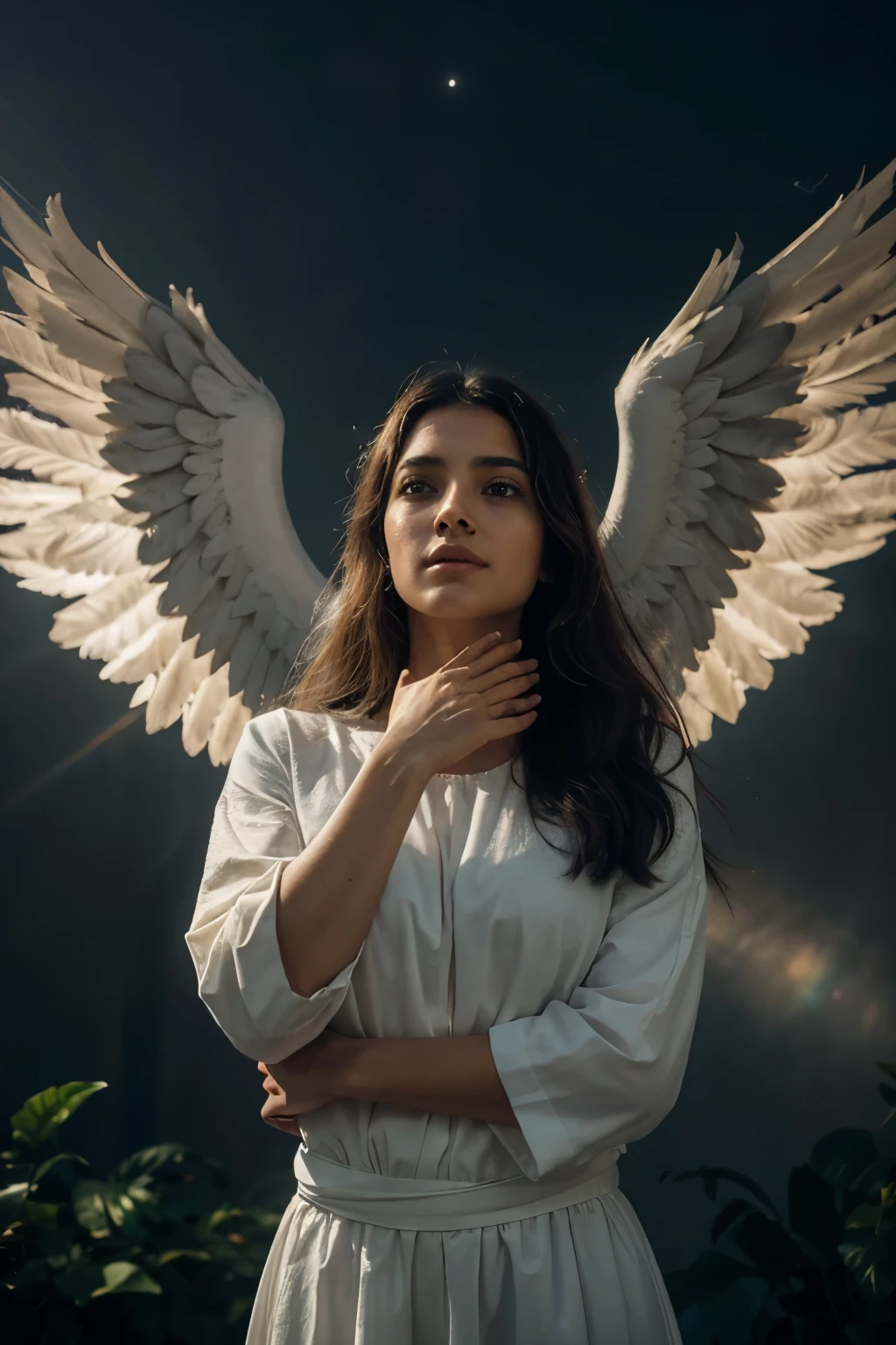 Create a prompt to create an image using artificial intelligence with maximum quality, advanced levels and details and cinematic style. I want a picture of Heaven and Jesus coming to get all those chosen ChatGPT Title: "The Ascension: The Open Heaven and the Coming of Jesus"

Description:
Neste prompt, imagine a scene of celestial transcendence and divine hope. In the center of the composition, visualize Jesus Cristo, envolto em uma aura de luz celestial, pairando sobre a terra, with arms outstretched and a welcoming and compassionate look. Seu manto branco flui suavemente ao vento, enquanto seus olhos emanam serenidade e amor incondicional. Ao seu redor, a crowd of people, representando a diversidade da humanidade, lift your faces to the sky, iluminados por uma luz dourada e suave que irradia do horizonte.

The sky is a spectacle of celestial colors and patterns. Nuvens douradas e prateadas se estendem pelo horizonte, refletindo os raios de luz que irradiam de Jesus. A sense of peace and reverence permeates the environment, enquanto a atmosfera parece vibrar com uma energia divina. As Jesus stretches out his hands to welcome those who follow him, beams of celestial light descend from the heavens, surrounding each individual with an aura of tranquility and hope.

Advanced details and cinematic styling:

Explore dramatic lighting, with contrasts between areas of intense light and soft shadows, creating an immersive and mystical atmosphere.
Use advanced rendering techniques to accurately represent the details of characters&#39; faces and expressions, conveying deep emotions and authenticity.
Add symbolic elements, como pombas brancas voando ao redor de Jesus, representing the Holy Spirit, or angelic figures hovering in the heavens, testemunhando o momento sagrado.
Experiment with dynamic compositions and immersive camera angles, como um plano inclinado de baixo para cima, para destacar a grandiosidade e a majestade da cena.
O objetivo final 
