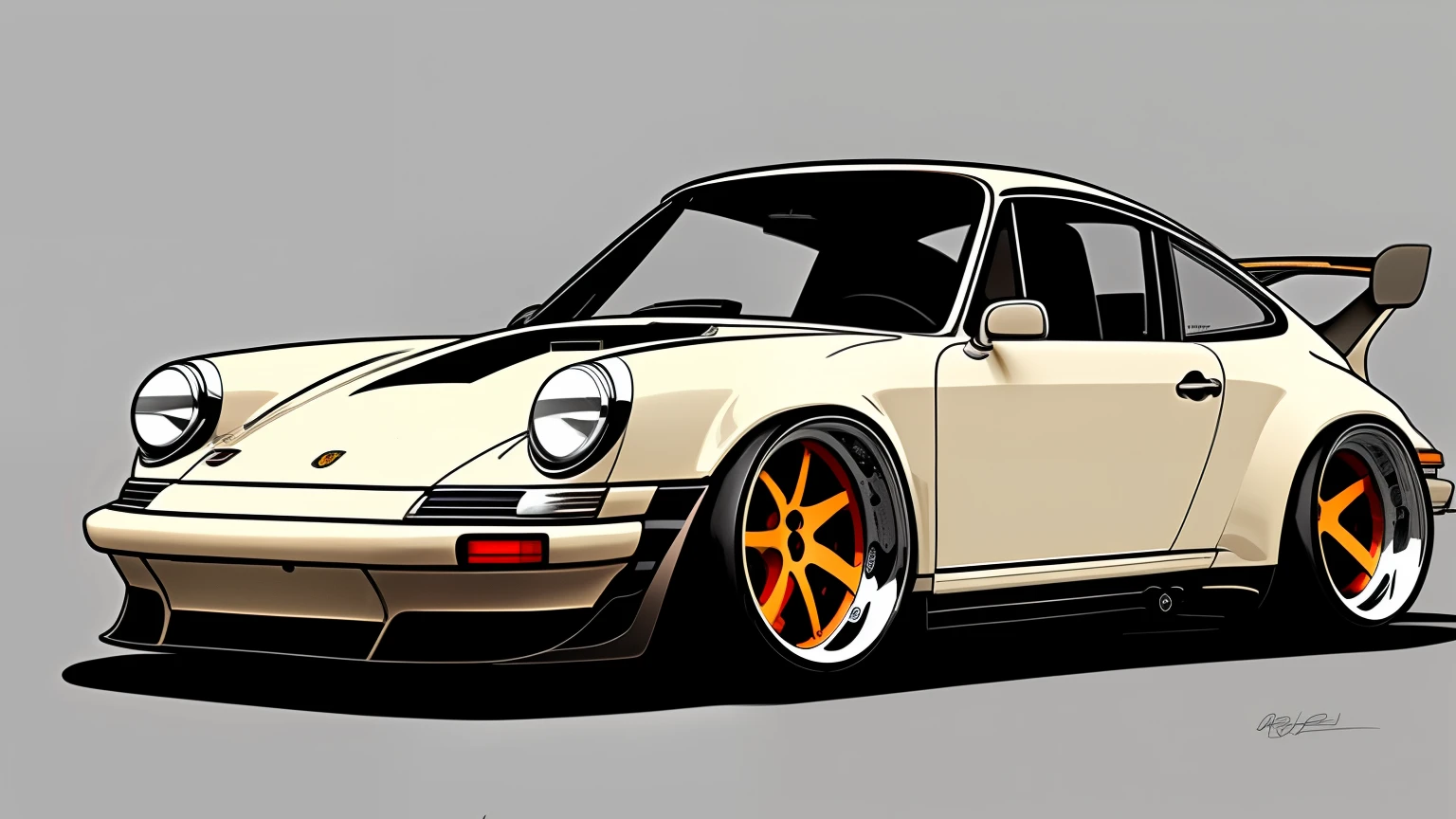 Dark beige Porsche 911 rwb, wide body, sketch,
cartoonish, comic strip, Chip Foose car rendering, chrome wheels, bagged, slammed to the ground, art, gothic art, masterpiece, highly detailed,